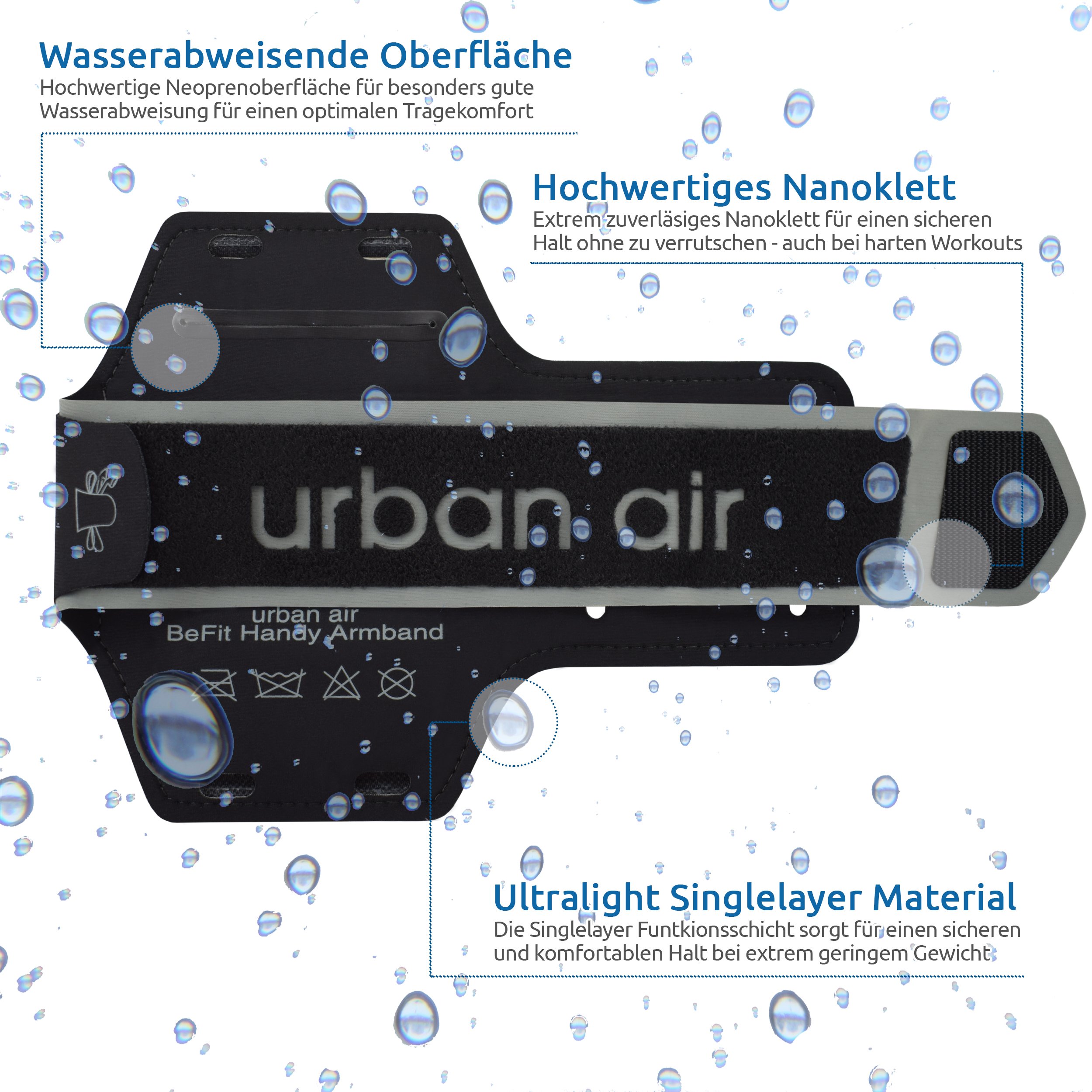urban air | BeFit | Fascia da Braccio Bracciale sportiva | per Smartphone iPhone A5 Huawei | da Corsa Maratona Palestra Running Jogging universale | neoprene (nero/grigio, 4,7 inch)