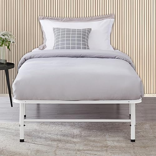 Naomi Home Marco de cama de metal tamaño individual, cama de plataforma de metal de 14 pulgadas con base de colchón de listones de acero resistente