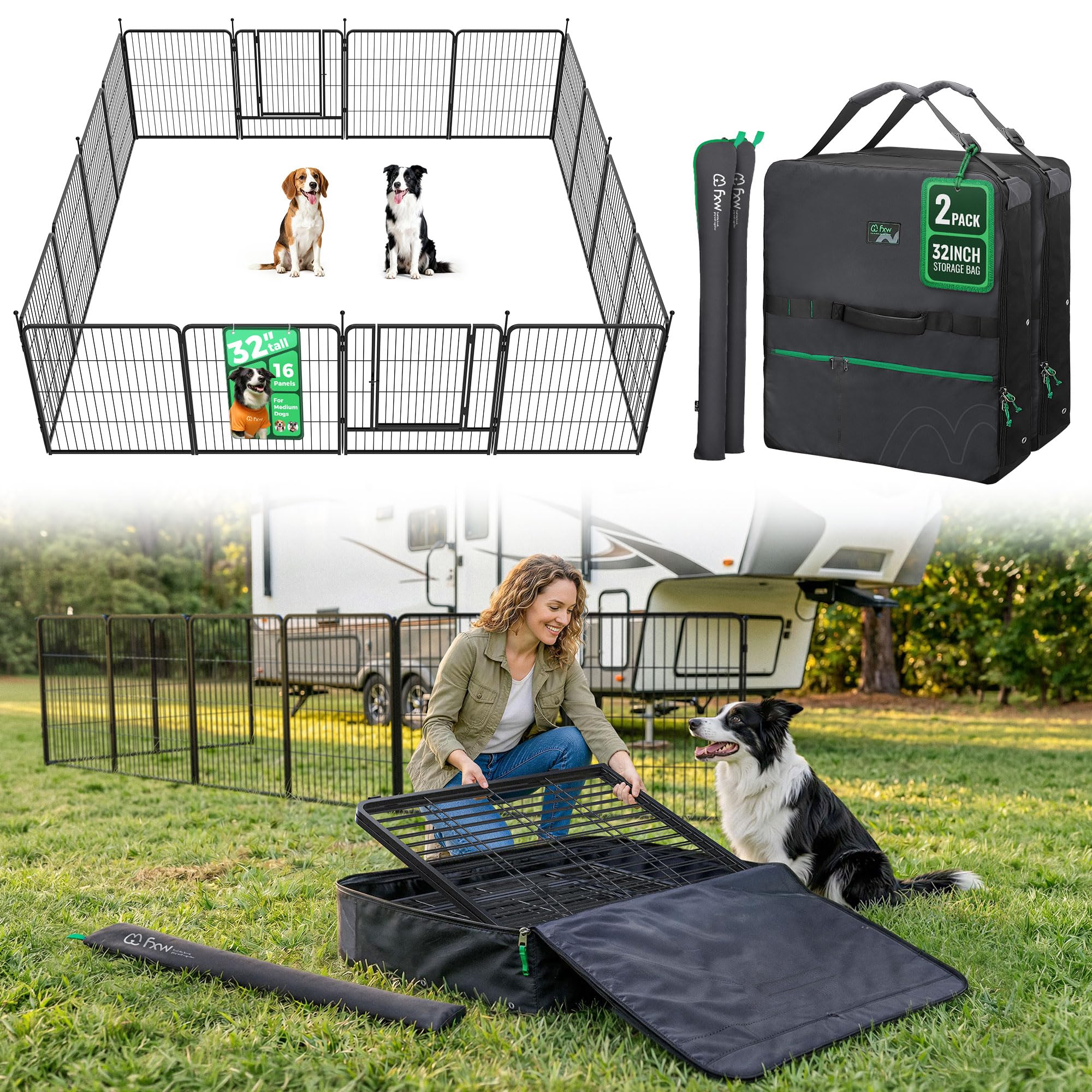 FXW Instant Portable Dog Playpen with Bags for RV Camping Outdoor Yard