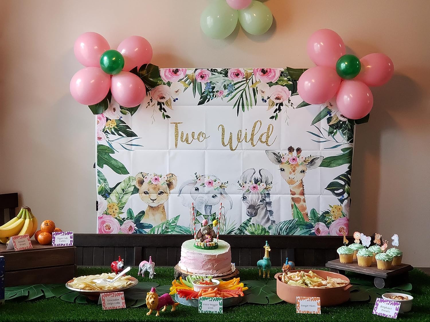 Avezano Girl Two Wild Backdrop Jungle Safari Animals 2nd Birthday Background 7x5ft Gold Two Wild Birthday Party Banner Decorations for Girls