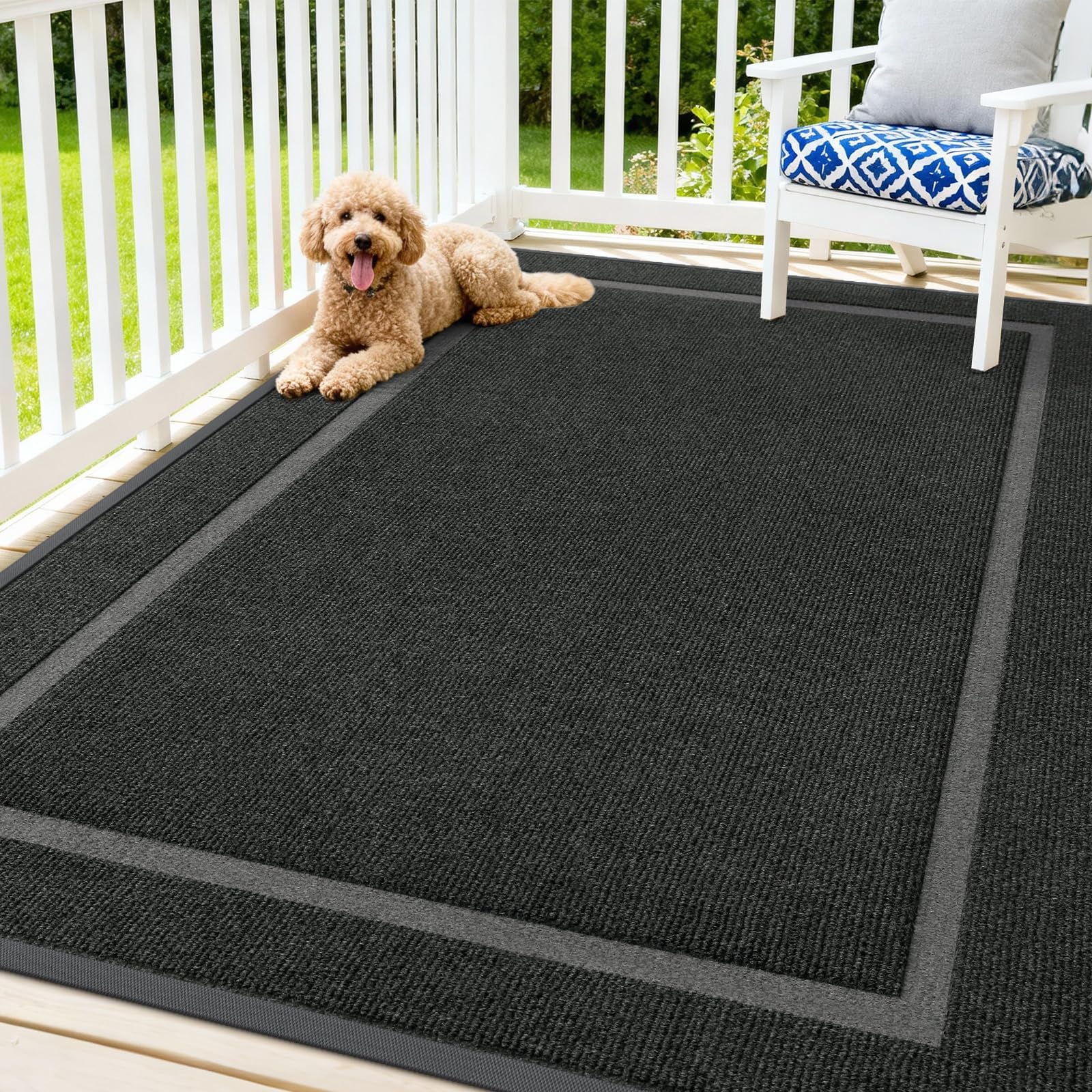 OLANLY Front Door Mat Indoor Outdoor Entrance, Waterproof All-Season, All-Weather Doormat, Sturdy Natural Rubber, Fade Resistant, Low Profile, Easy Clean Patio Porch Entryway Mat, 71x47, Black