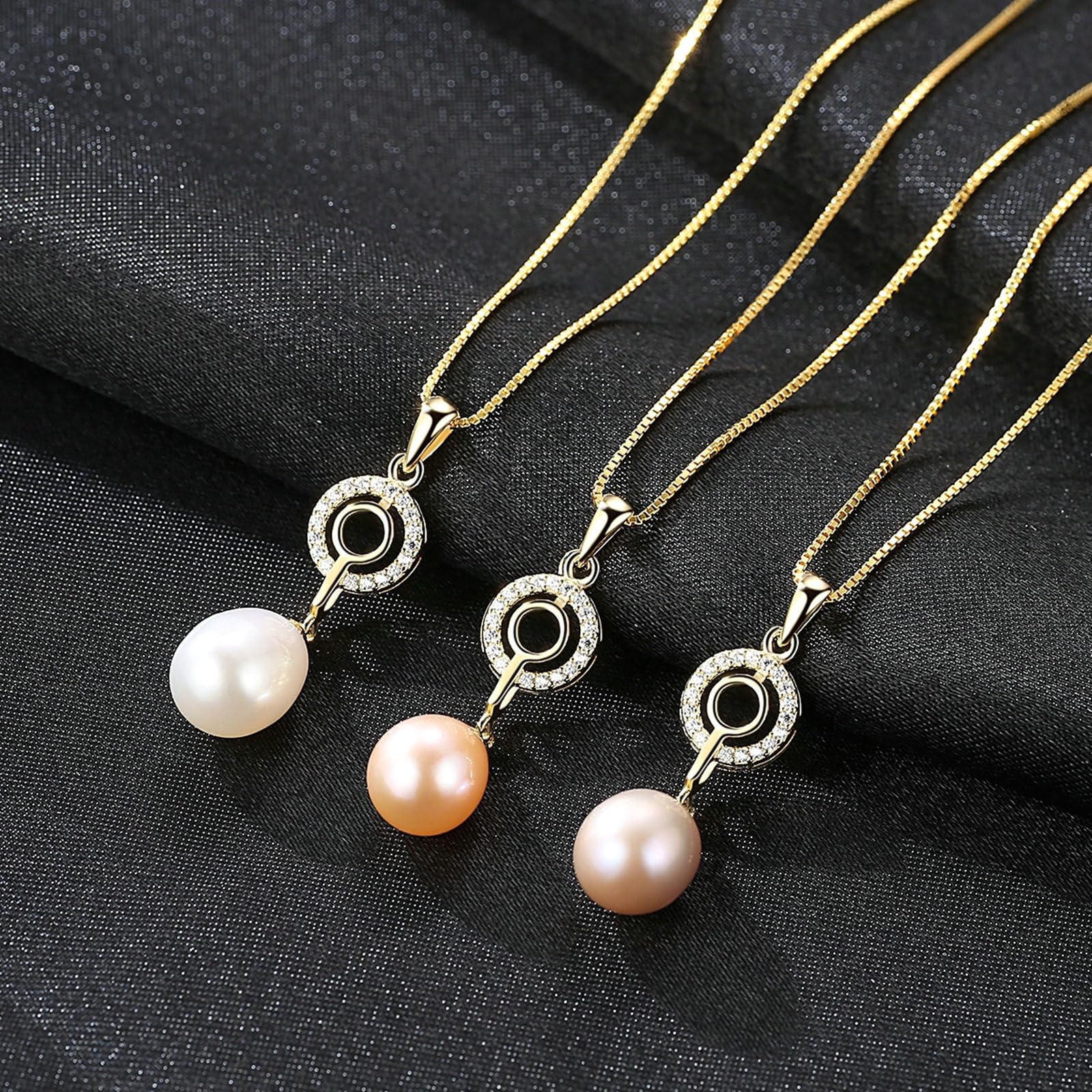 Collar de mujer de oro 375 auténtico, collar colgante de perla y sol con cadena de diamante de 45 cm para boda