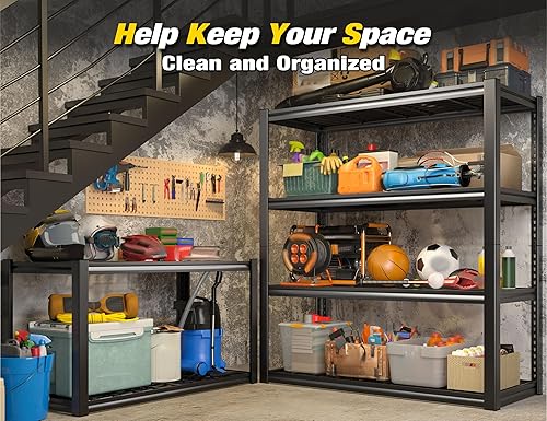 Miniatura 5 de REIBII Estantes de almacenamiento de 40 pulgadas de ancho, 2200 libras, estantería de metal resistente, estantes de metal ajustables, estante Negro