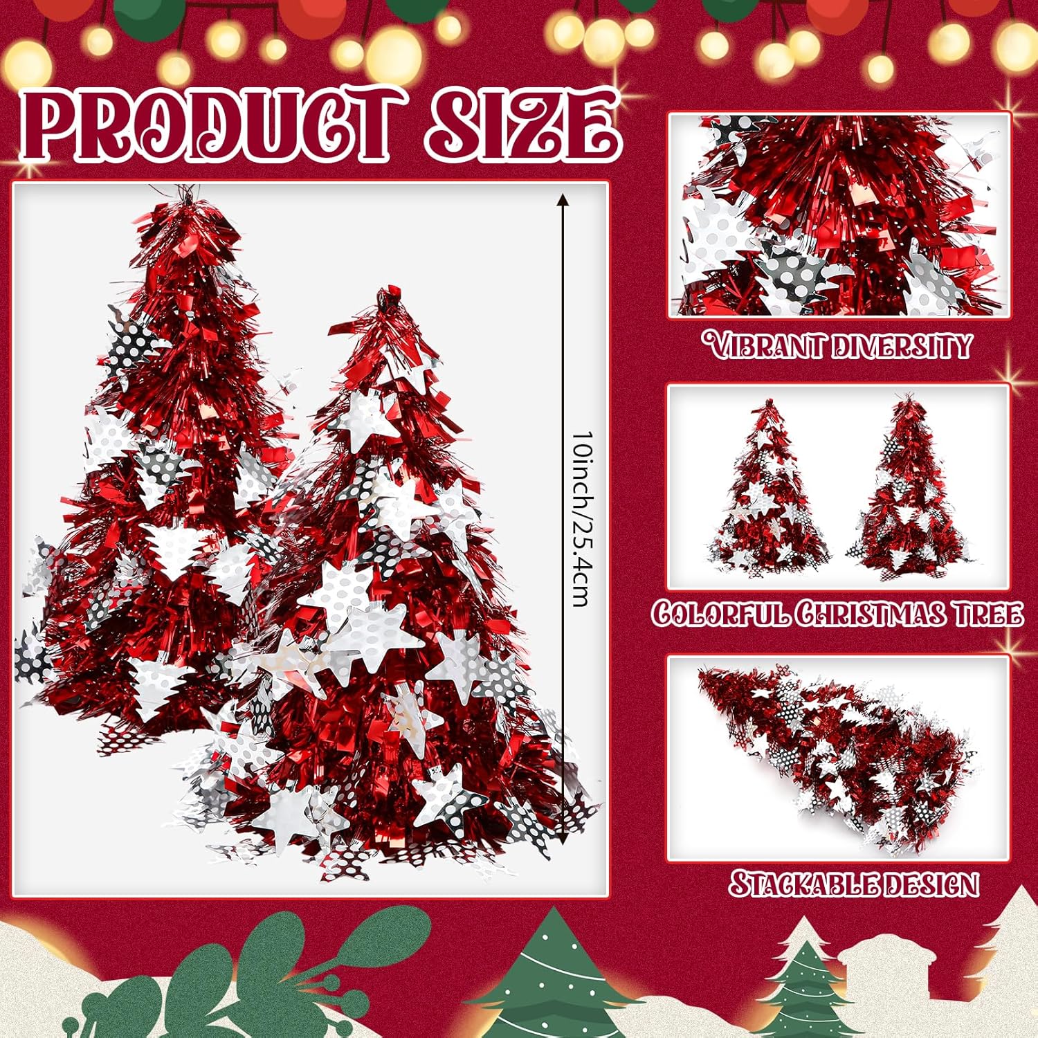 Libima 20 Pcs 10 Inch Mini Tinsel Christmas Tree Artificial Sequins Tabletop Christmas Tree Glitter Metallic Small Xmas Trees Miniature Xmas Trees for Home Office Desk Holiday Party Decor(Multicolor)