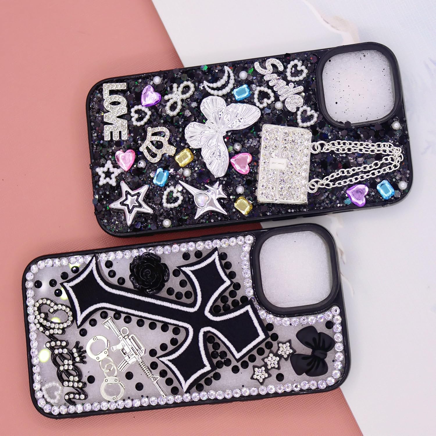 Junk Case Charms Kit,Black Junk Phone Case Charms Bedazzling Kit,Big Charm for Customizing Cases,Kawaii Bow, Nail Accessories, Flatback Pearls, Rhinestones,Aesthetic Decor for Personalization - Image 6