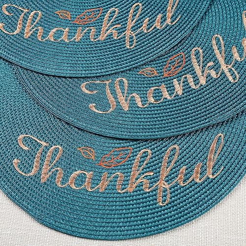 Miniatura 3 de AHHFSMEI Juego de 6 manteles individuales redondos trenzados de 15 pulgadas para mesas de comedor, tejido natural, resistentes al calor, color verde