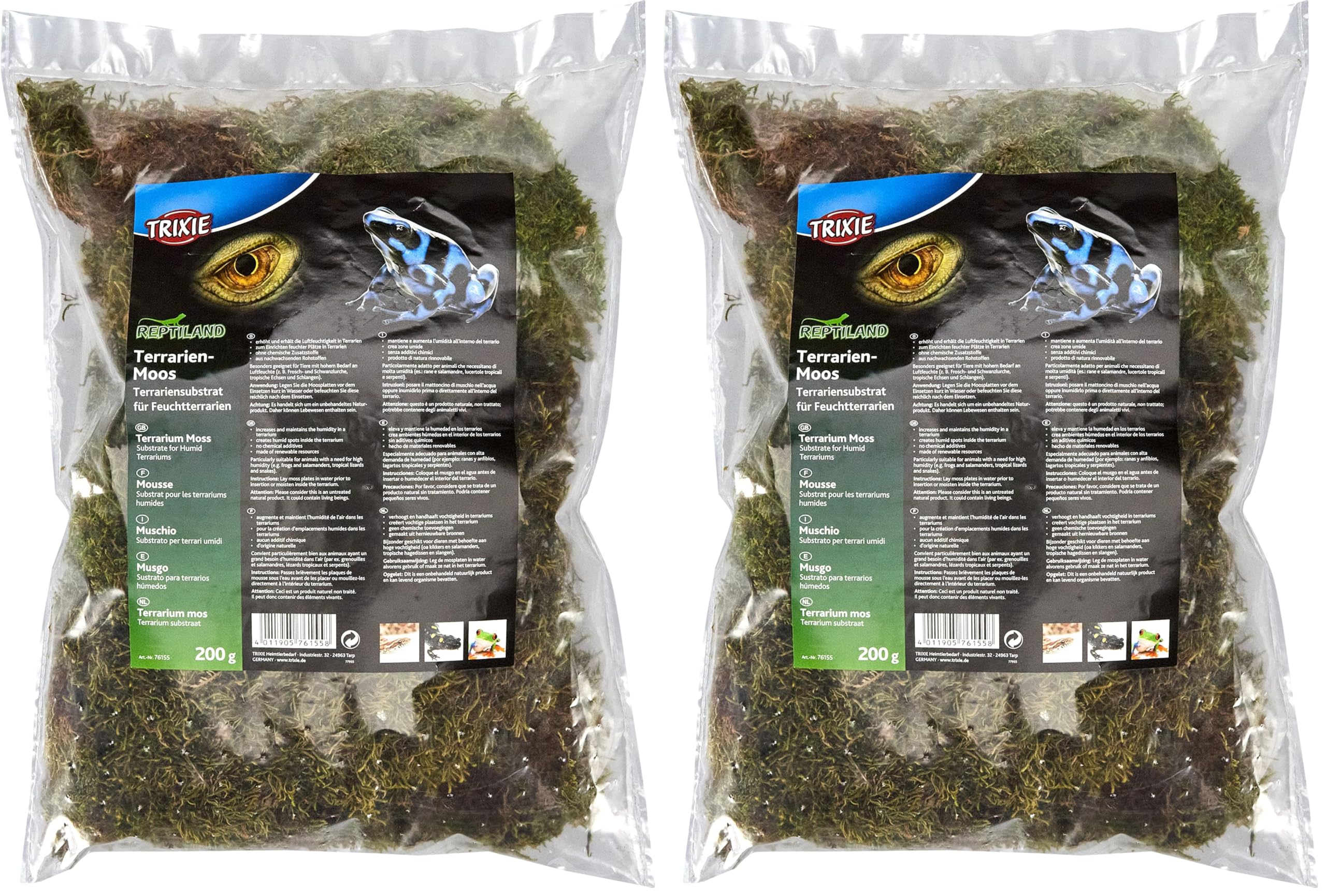 Trixie 76155 Terrarienmoos, Substrat für Feuchtterrarien, 200 g (Packung mit 2)