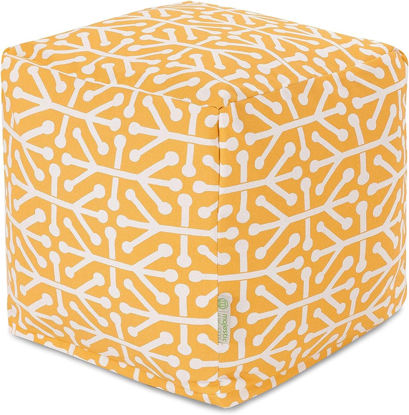 Majestic Home Goods Aruba Indoor/Outdoor Bean Bag Ottoman Pouf Cube, 17" L x 17" W x 17" H, Citrus