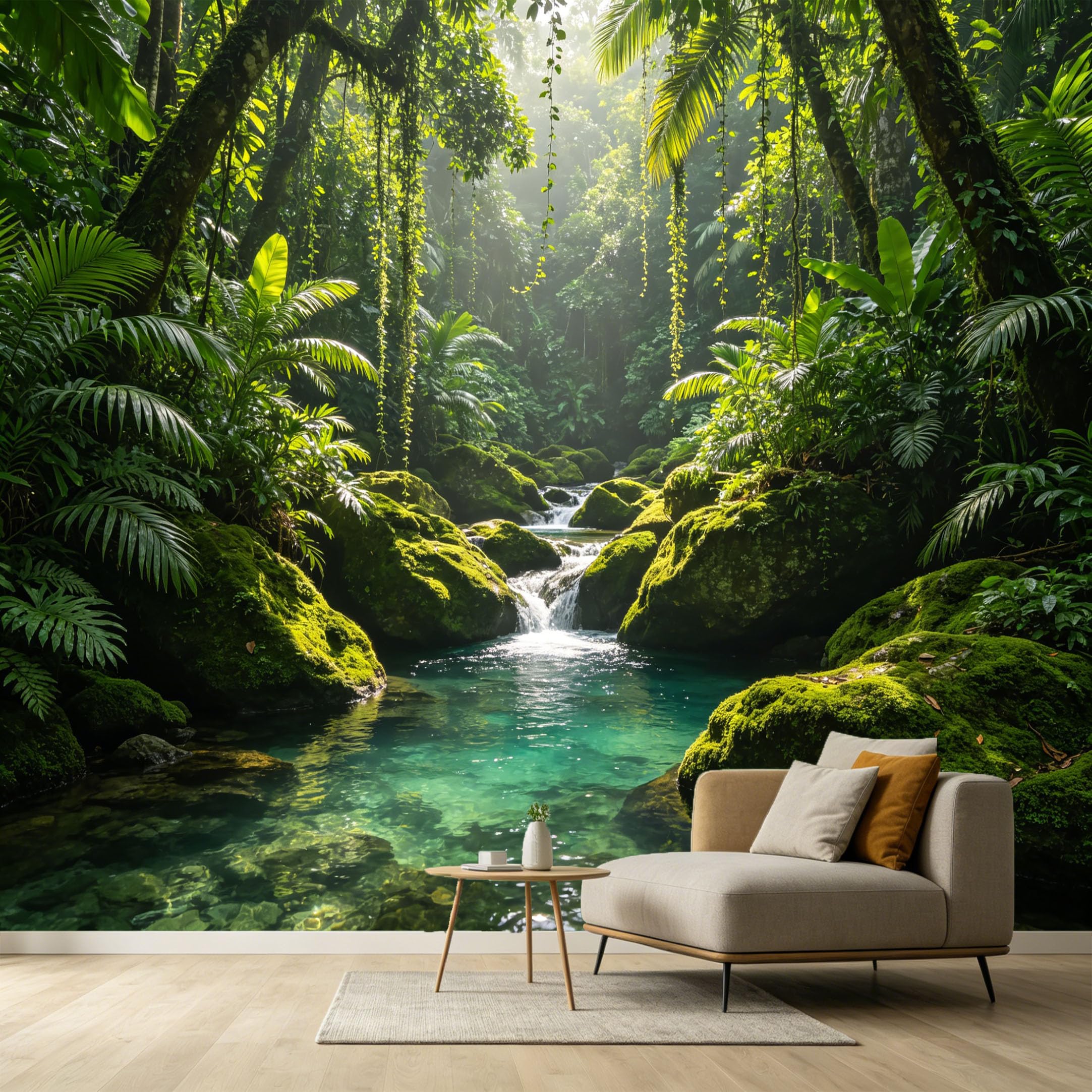 Custom Size Wall Murals Tropical Jungle Rainforest Stream Waterfall Botanical Large Wallpaper SelfAdhesive Wall Fabric Removable Photo for Living Room Interior Decor