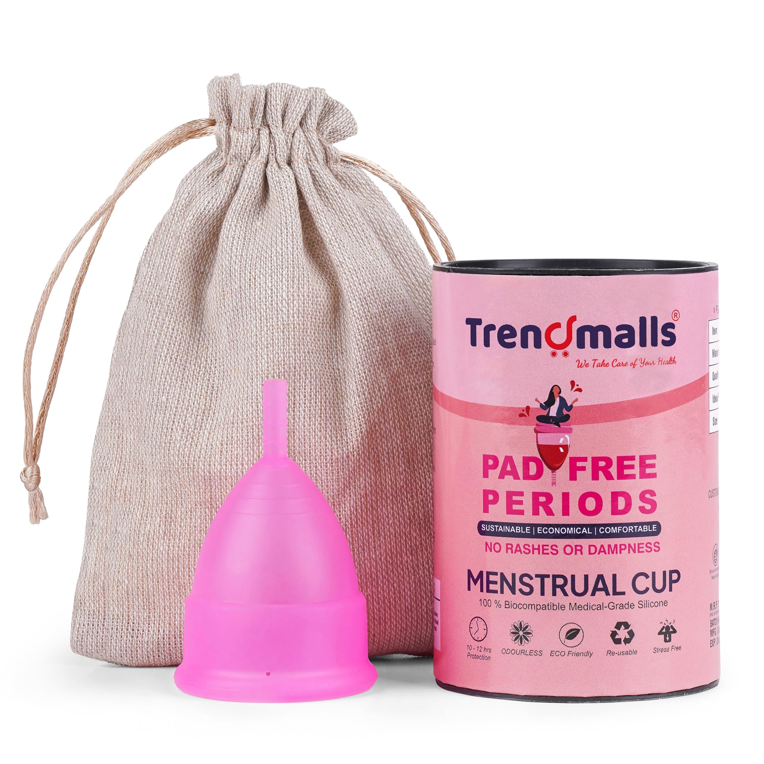 Trendmalls Reusable Menstrual Cup for Women | Medium- Size with Pouch | Ultra Soft, Odour & Rash Free|100% Medical Grade Silicone|No Leakage|Protection for Up to 10-12 Hours Pack of 1 (B0CZXHF8FQ) Amazon Price History, Amazon Price Tracker
