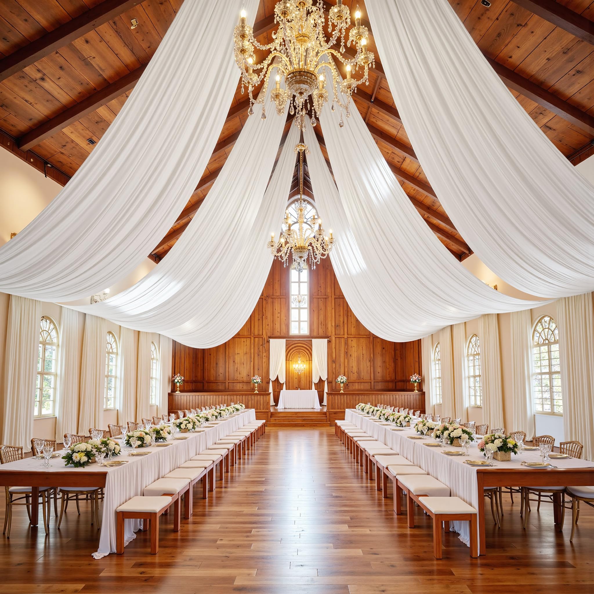 Photo 1 of **Maroon**
4 Panels 5ftx30ft White Ceiling Drapes for Independence Day Wedding Parties – 30 FT Extra Long Thick Polyester Wrinkle-Free Drapery Tent Decor Decorations for Birthday Party Ceremony Stage Swag