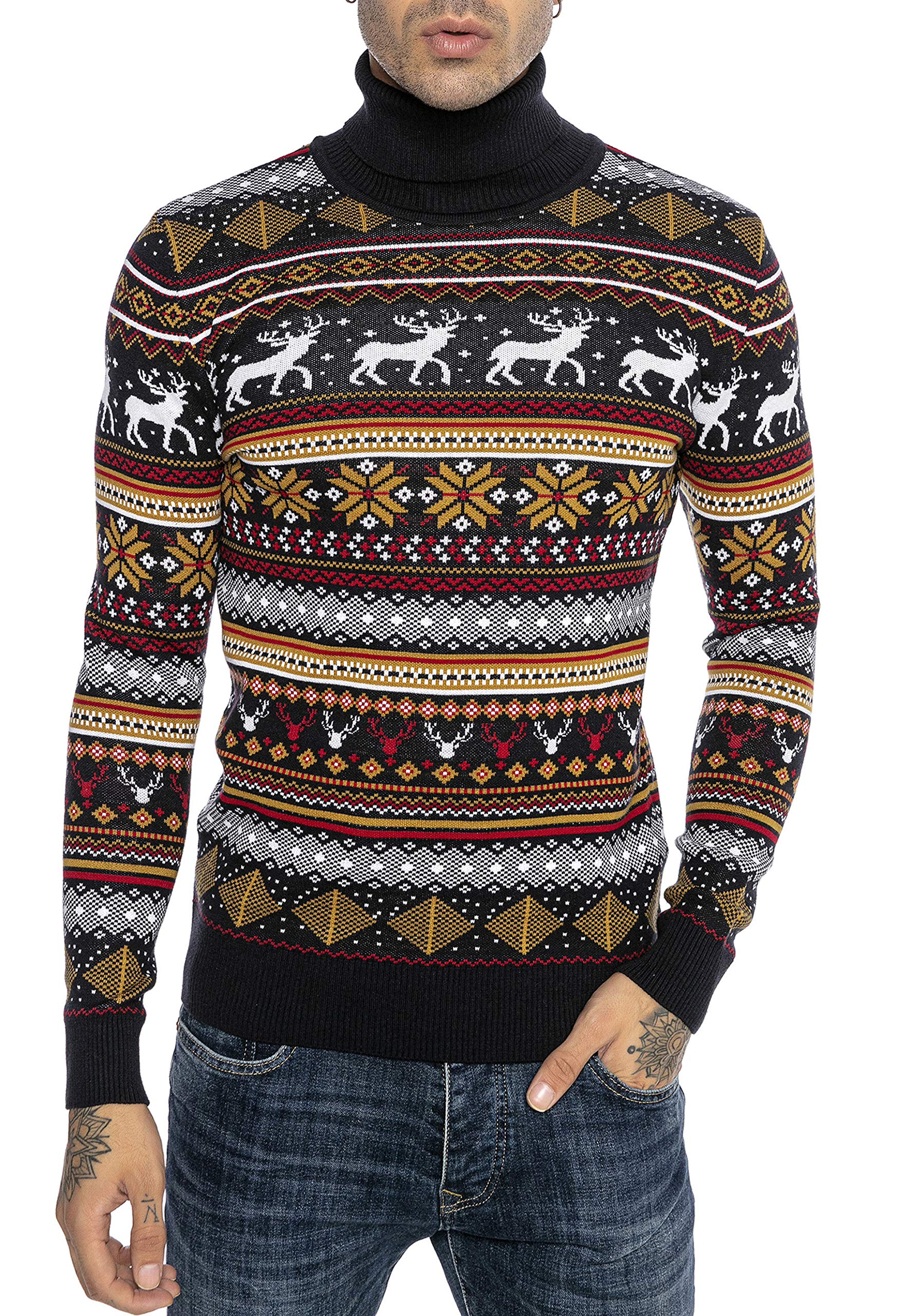 RED BRIDGE Maglione da Uomo Stile Norvegese Pullover con Collo Alto in Cotone Slim Fit