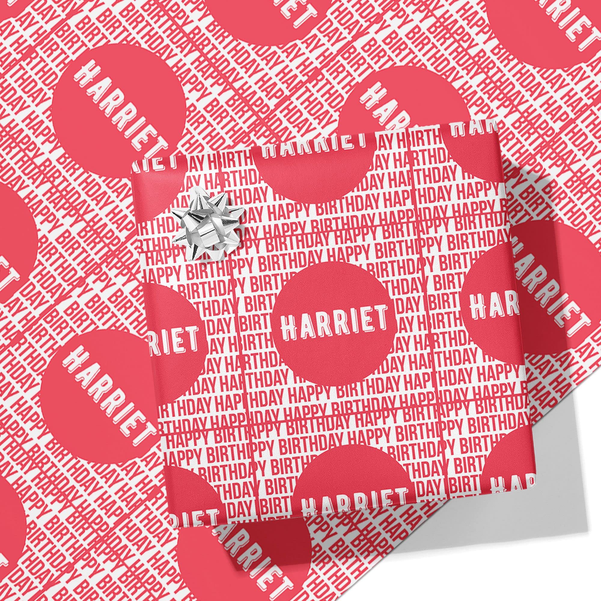 Printster Repeat Happy Birthday Personalised Wrapping Paper - Add Any Name-5m Roll - 594mm x 5000mm-Pink
