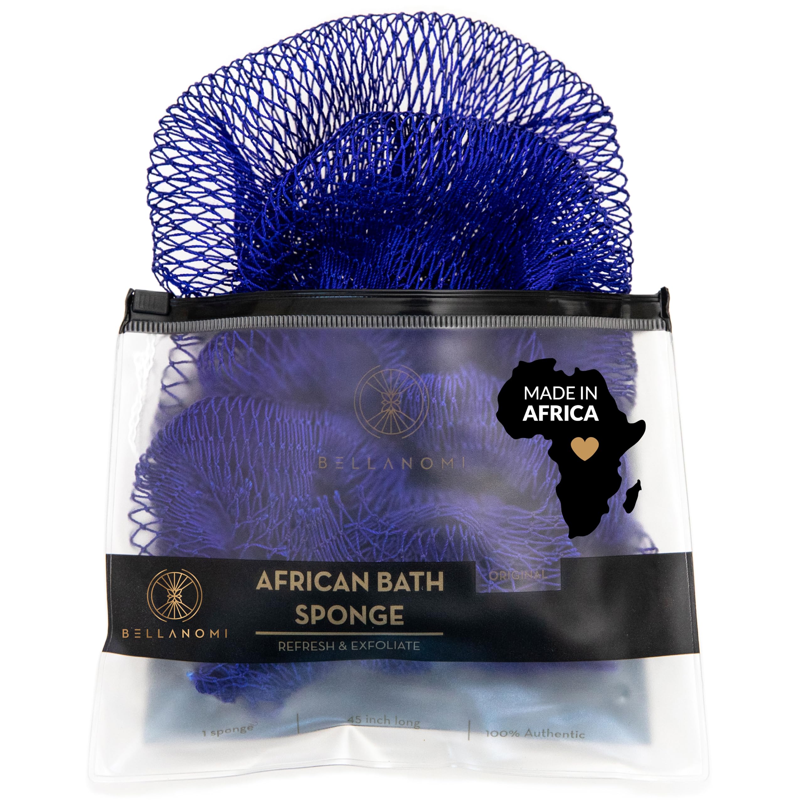 Bellanomi African Exfoliating Net Sponge Authentic Ethically Sourced from Nigeria 45 inch Long (Navy Blue)