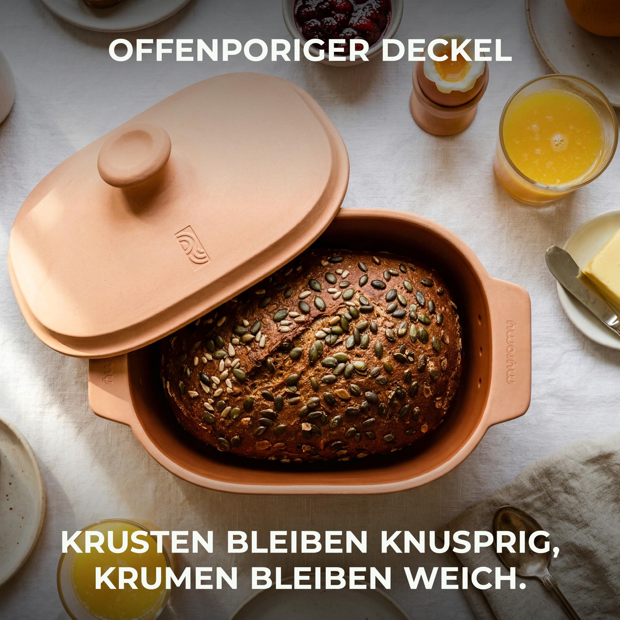 myromy® Brot-Frische-Topf 3,5 L Medium Keramik – Brottopf | Atmungsaktive Keramik hält Brot natürlich frisch – plastikfrei, stilvoll auf der Anrichte – Design für jeden Tag
