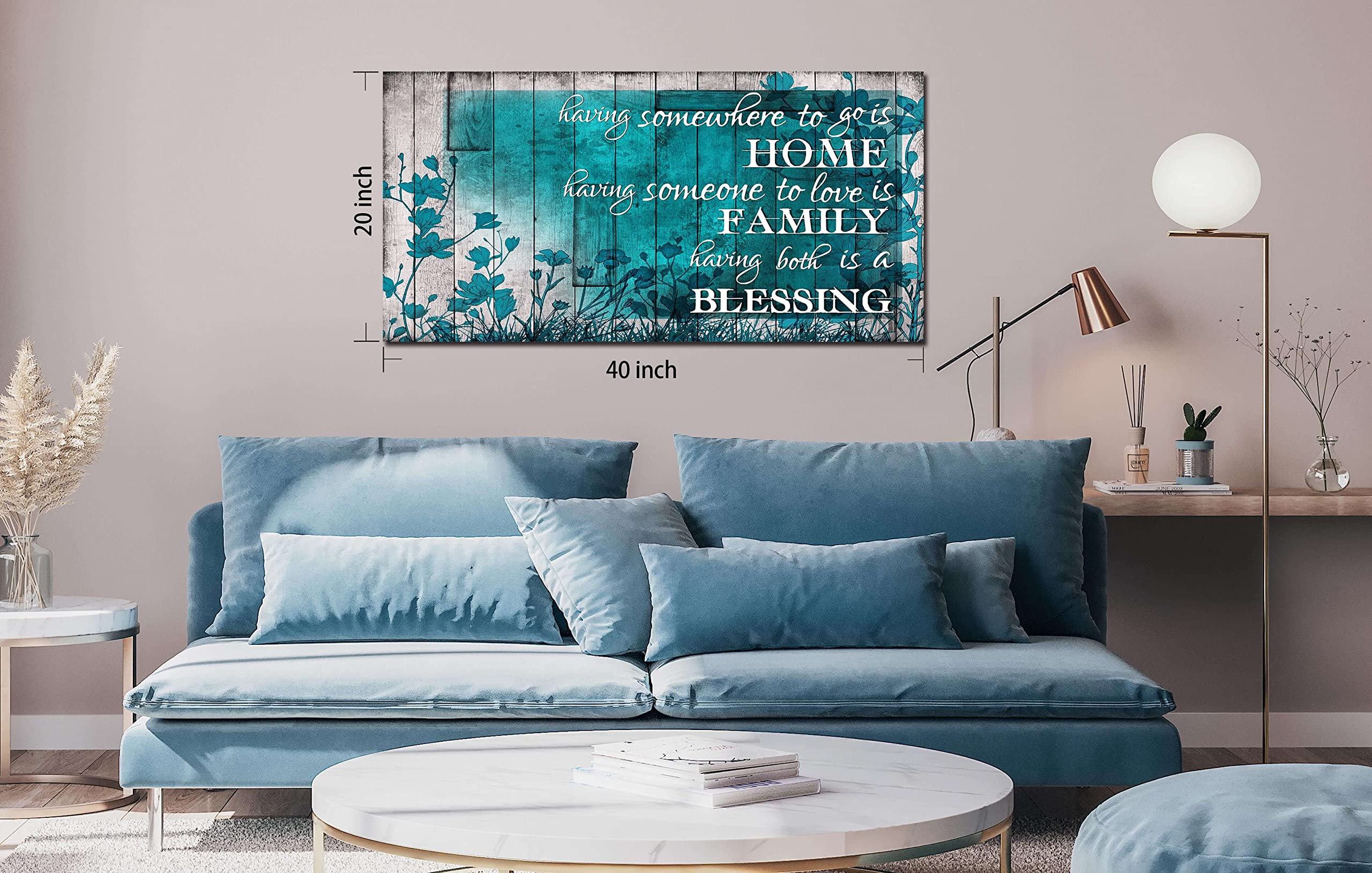 LAOTOART Large Inspirational WallArt for Living Room Teal Flower