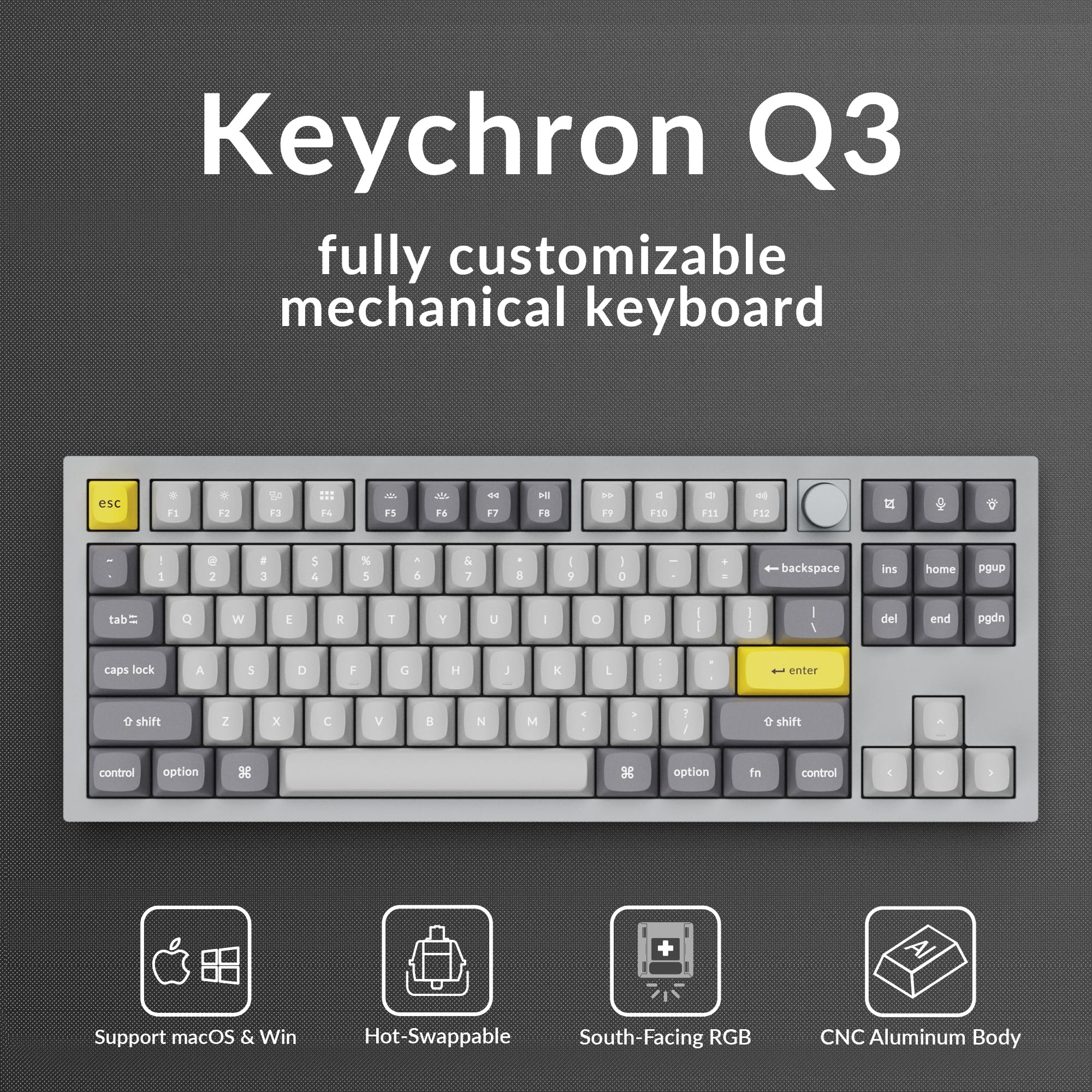 は*ま様 Keychron Q3 Knob Version Keychron Q3 QMK カスタム メカニカル キーボード（US ANSI 配列