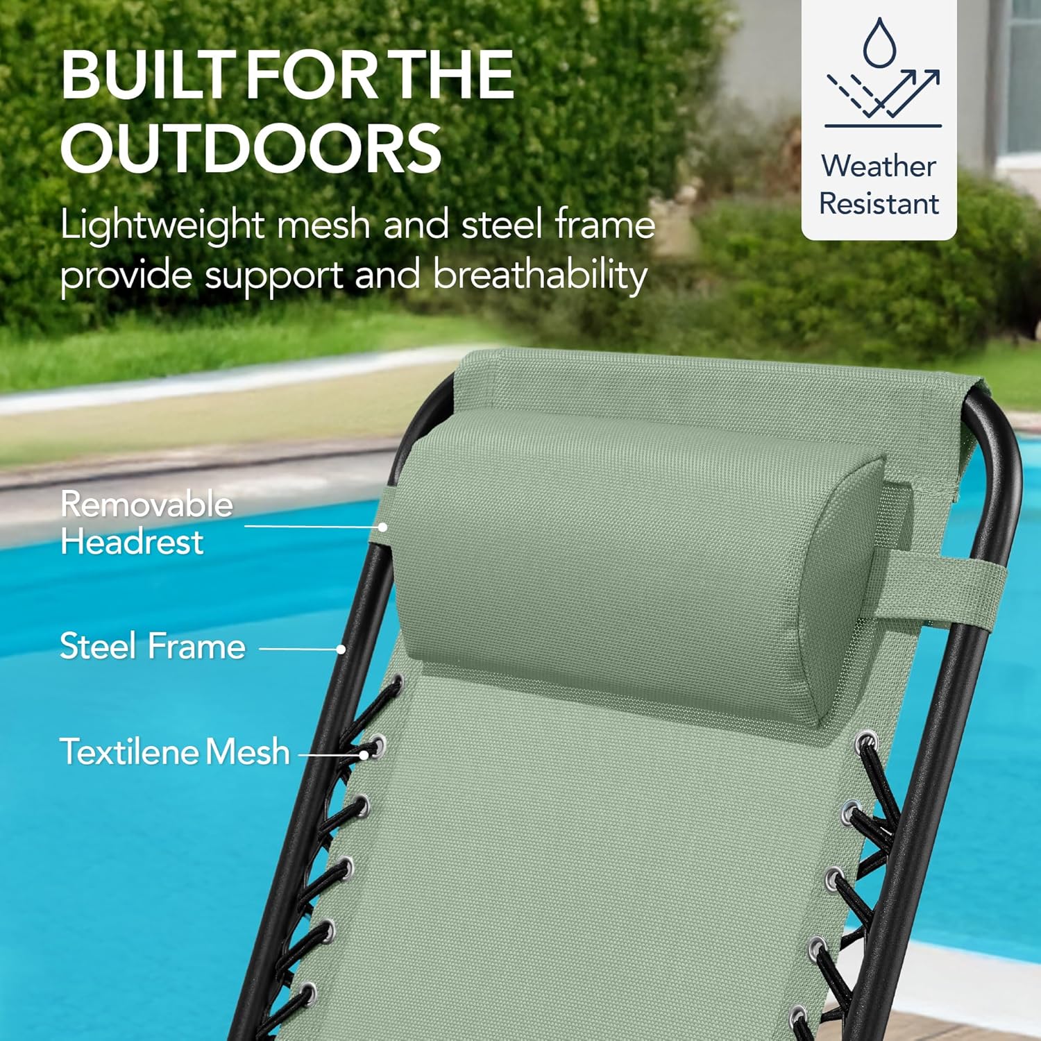 Best Choice Products Outdoor Zero Gravity Rocking Chair, Folding Reclining Patio Lounge Chair with Adjustable Pillow for Lawn, Beach, Camping - Sage Green