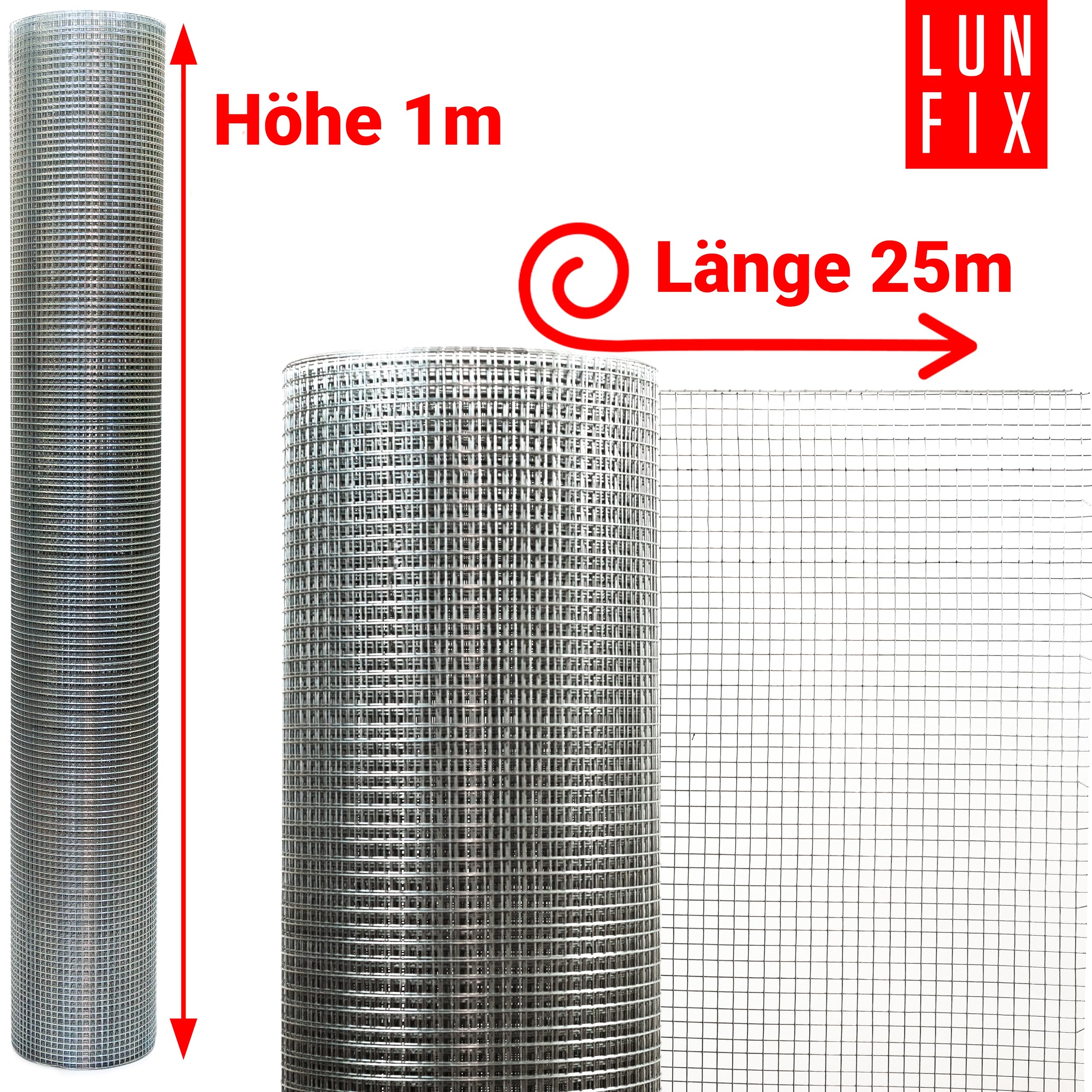 Drahtgitter feinmaschig 6x6 mm 0,65 mm 1x25 m 100x2500 cm Hasendraht | Wühlmausgitter Kaninchendraht Maschendrahtzaun Volierendraht Rödeldraht Kaninchenzaun Metall Hasengitter