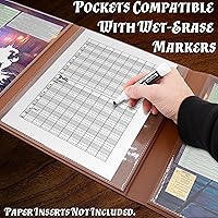 Vista 4 de CASEMATIX DM Screen Faux Leather 8-Panel Deluxe GM Screen - Eight Panel Folding Dungeon Master Screen with 2 Swinging Panels and Wet Erase Pockets