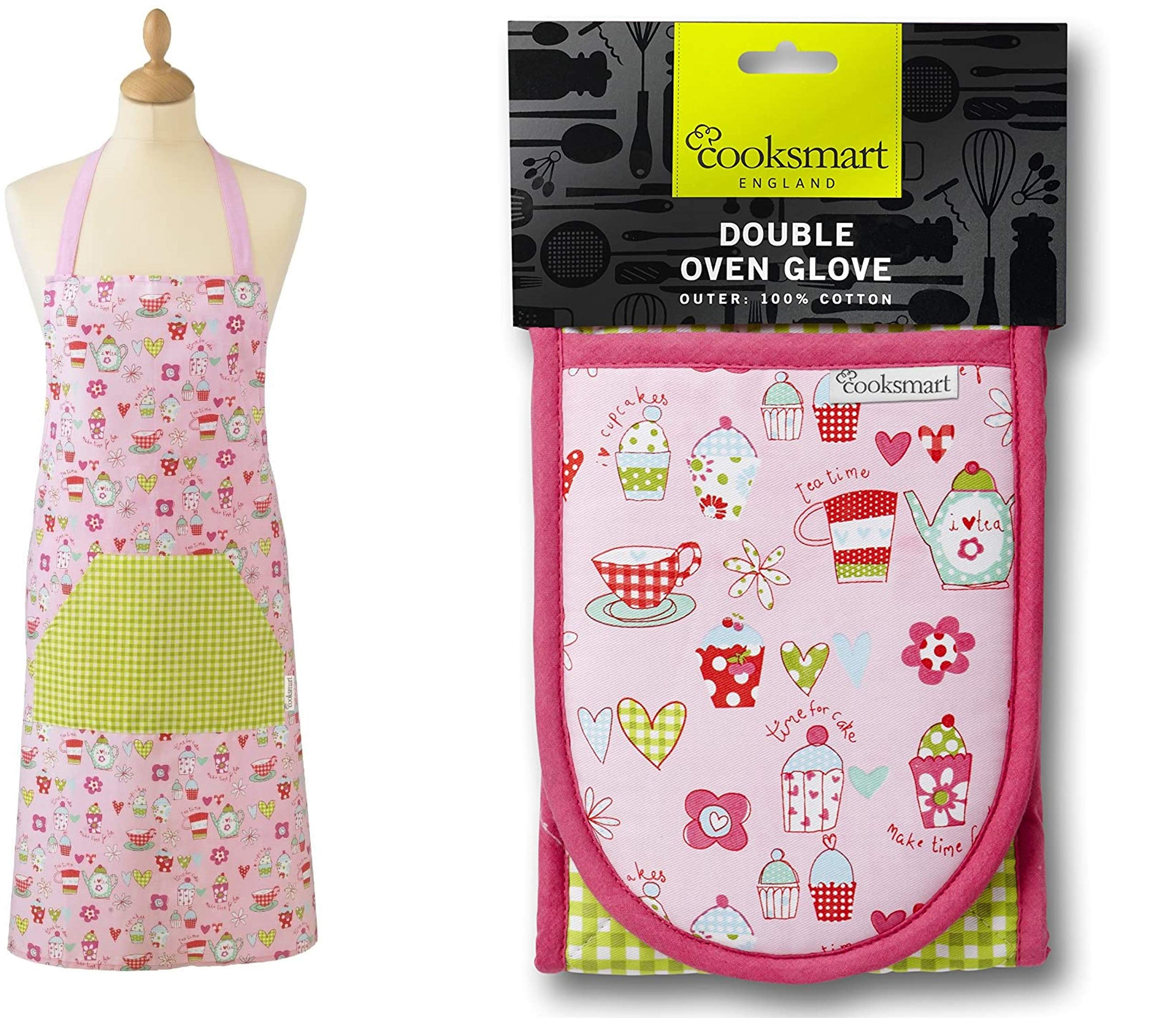 SiXsigma Sports Cooking Chefs Apron With Double Oven Gloves - Quick Dry Kitchen Cotton Aprons For Cooking, Baking & BBQ Grill - Perfect Mothers Day Gifts For Baking Lovers (Cupcake Range Apron)