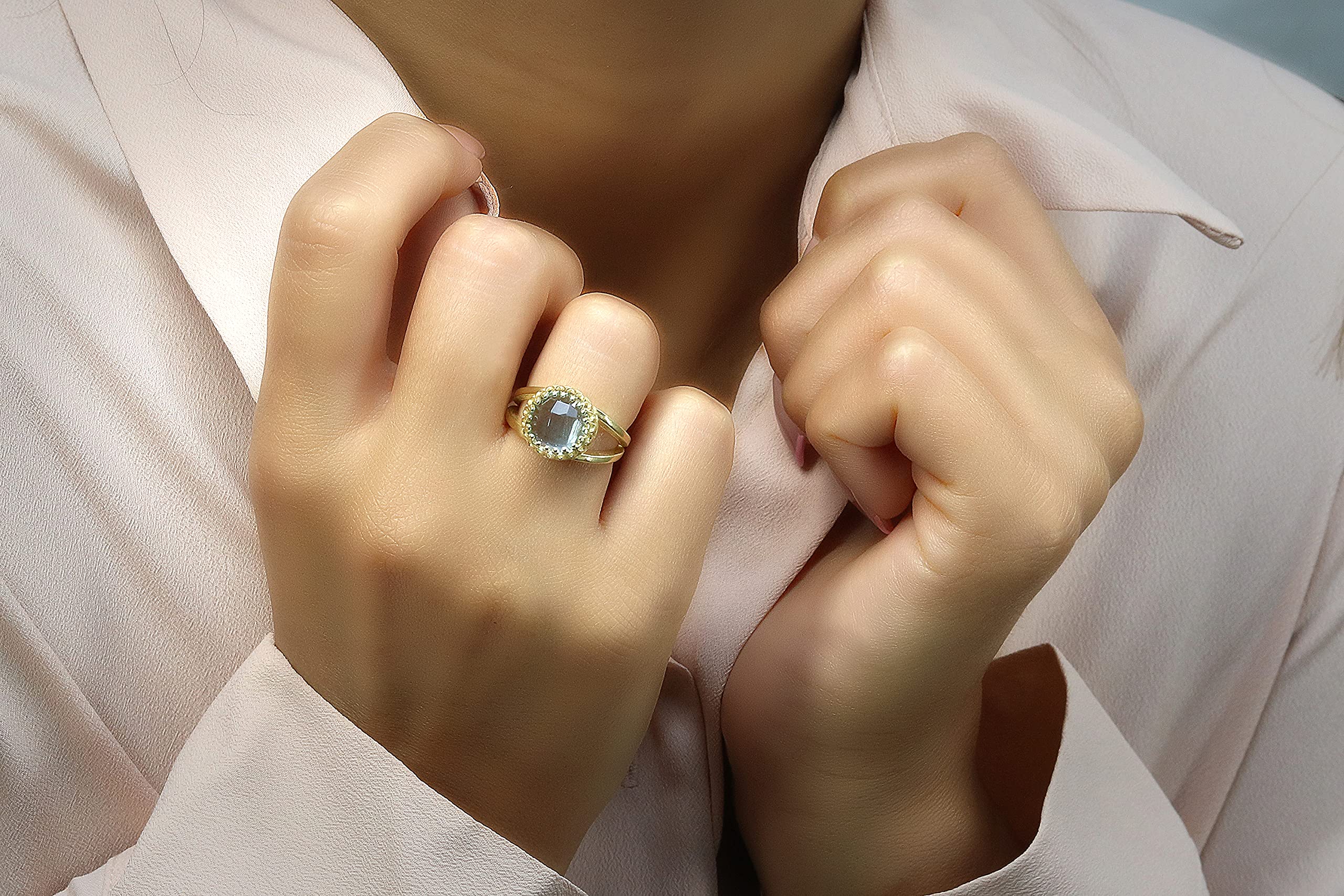 Personalizzati Naturale Pietra di Nascita Topazio Blu Anello di 14k Oro Riempito - Elegante Artigianato Unico Donna Gemme Anelli - Gioielli per Donne - Scegliere Dimensione Anello - con Scatola Regalo