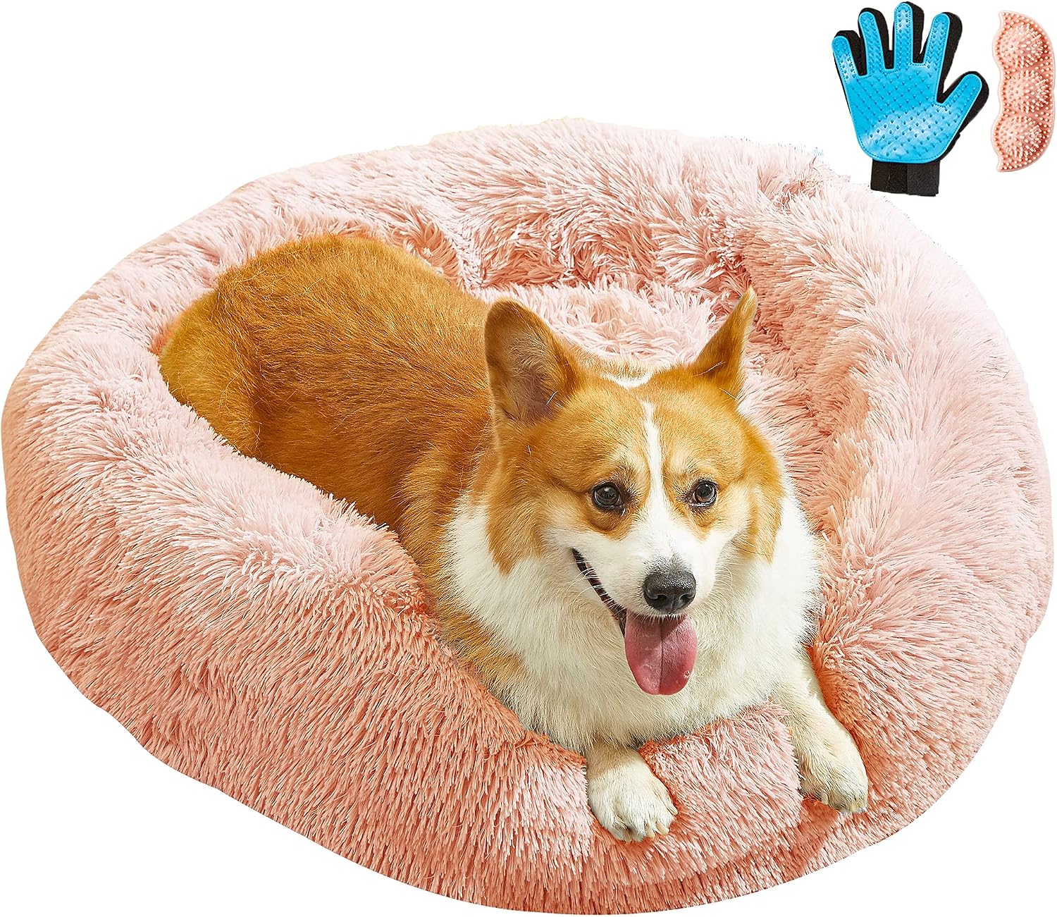 Dog Bed Cat Bed Donut, Akcmpet Faux Fur Pet Bed Calming Bed for for Large Medium Small Dogs and Cats (24"/28"/32") (Large(28''X 28''), Pink)