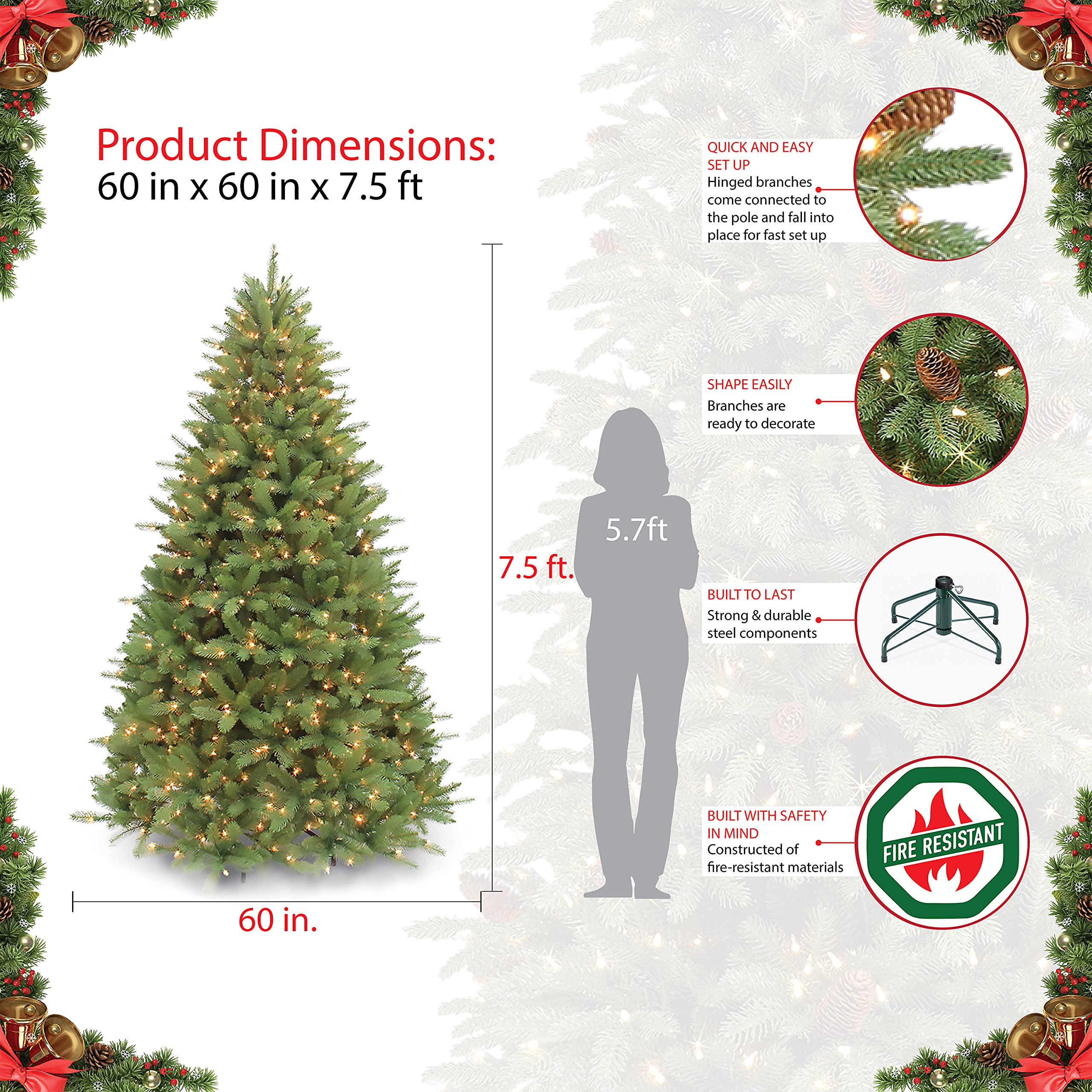 Amazon Com Puleo International 7 5 Foot Pre Lit Premier Douglas Fir Artificial Christmas Tree With 800 Ul Listed Clear Lights Green Home Kitchen