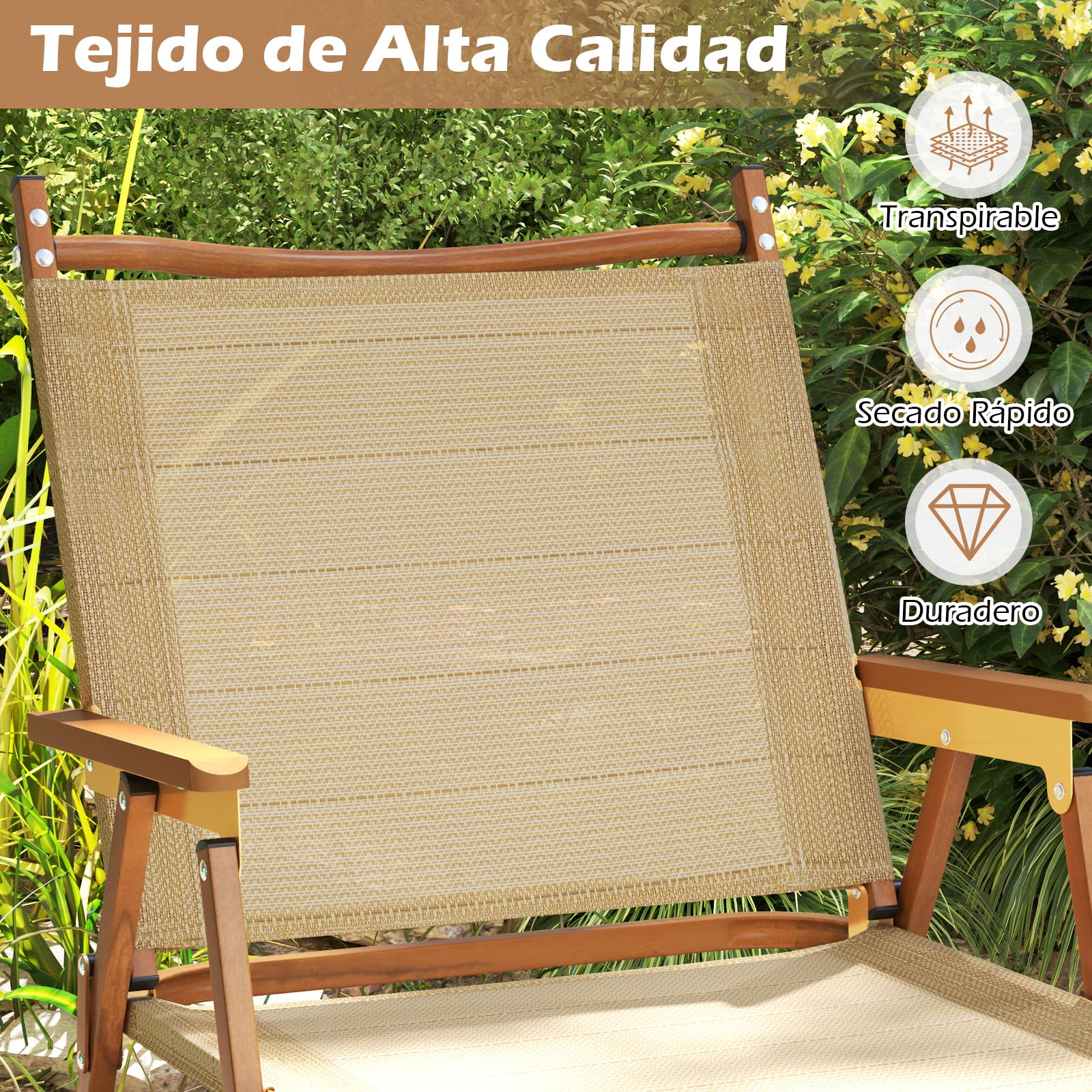 COSTWAY 2 Sillas Plegables Camping, Estructura de Aluminio, Tela Texiliene, Silla Pórtatil con Reposabrazos Playa Piscina Jardin Terraza Exteriores y Interiores, 64 x 53 x 77 cm, Carga 180kg