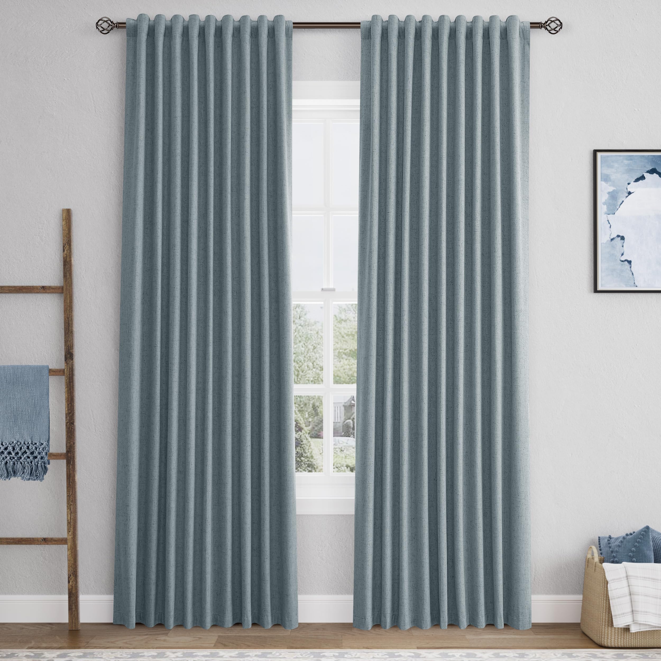 Amazon.com: Dark Blue Linen 100% Blackout Curtains for Bedroom 84