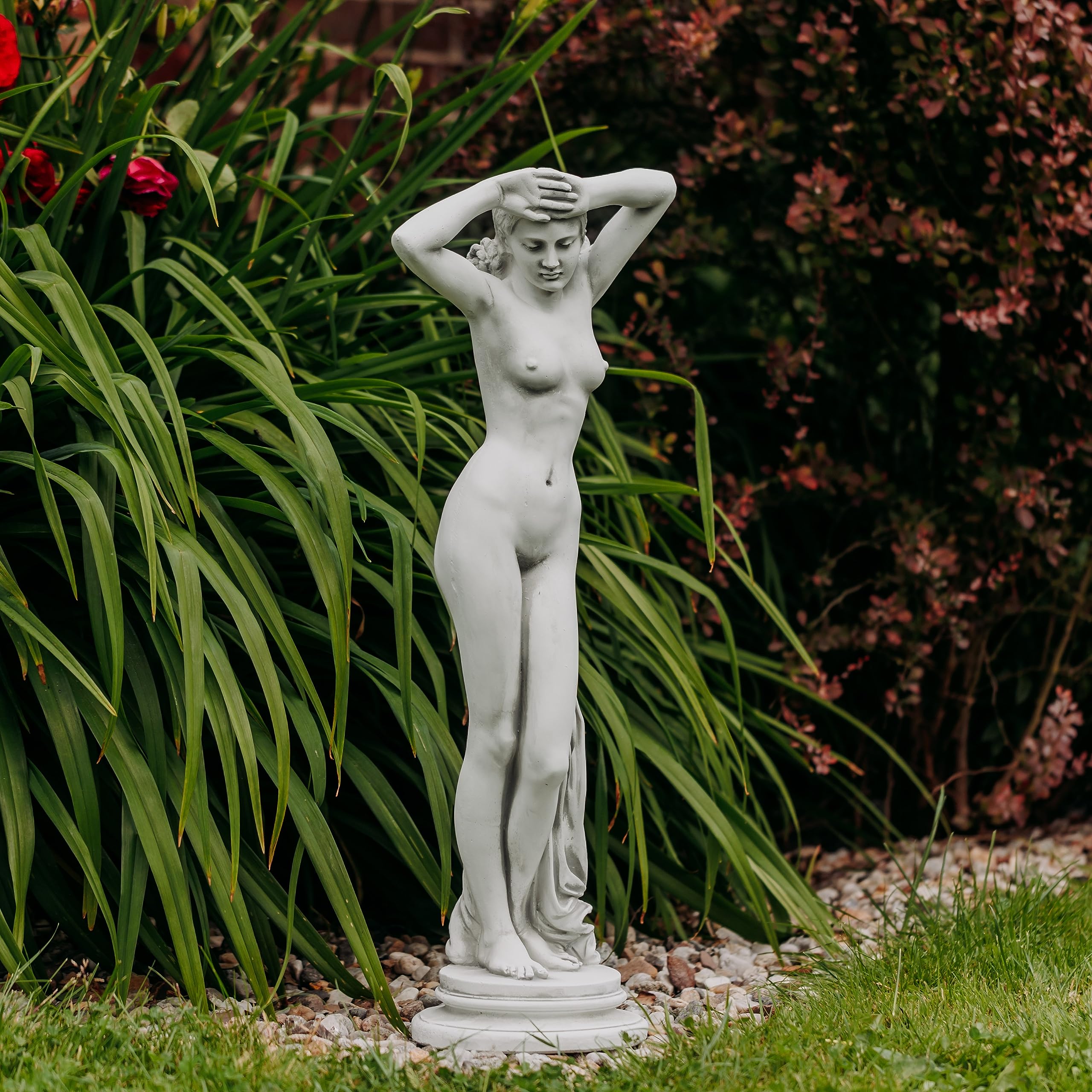 gartendekoparadies.de Statue der Erotischen Venus, Steinfigur aus Steinguss, Grau, Frostsicher für Außenbereich, H. 79 cm, 16 kg