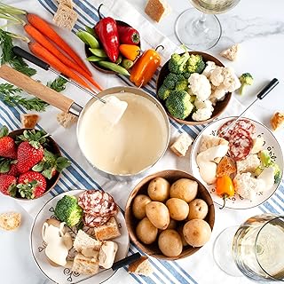 Fondue Swiss Cheese Set in Gift Box - Including Our Chefs Fondue Recipe - Bending the distinct flavors of three classic melting cheeses: Emmentaler, Gruyere, and Appenzeller Cheeses