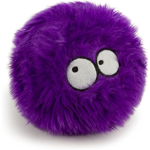 goDog Furballz Squeaky Plush Ball Dog Toy, Chew Guard Technology - Purple, Large