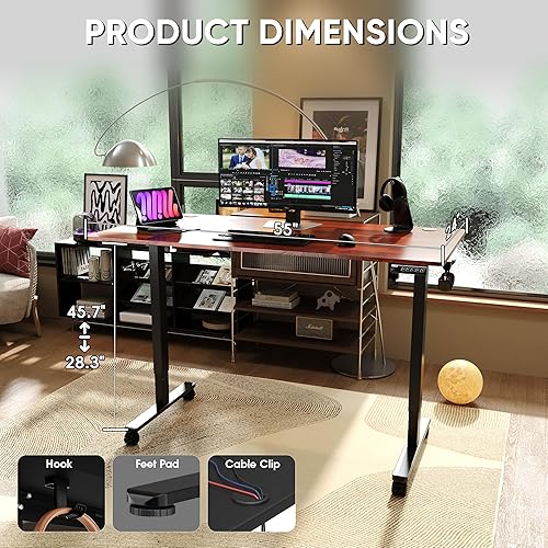 Miniatura 4 de Monomi Escritorio eléctrico de pie ajustable en altura, escritorio de pie de 55 x 24 pulgadas, escritorio para computadora de oficina en casa (marco