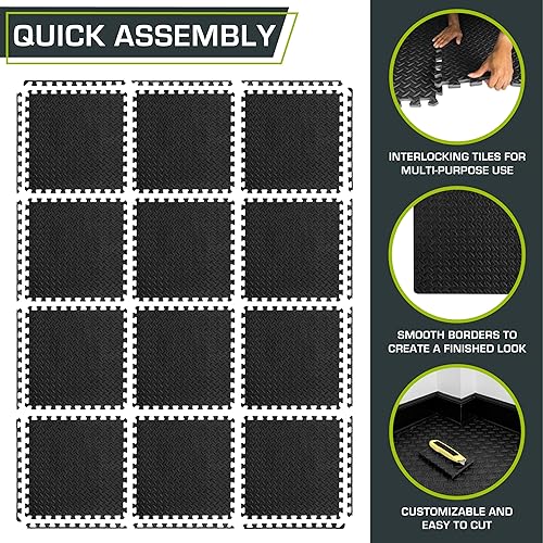 Miniatura 6 de ProsourceFit Puzzle Exercise Mat ½ in, EVA Interlocking Foam Floor Tiles for Home Gym, Mat for Home Workout Equipment, Floor Padding for Kids, Negro