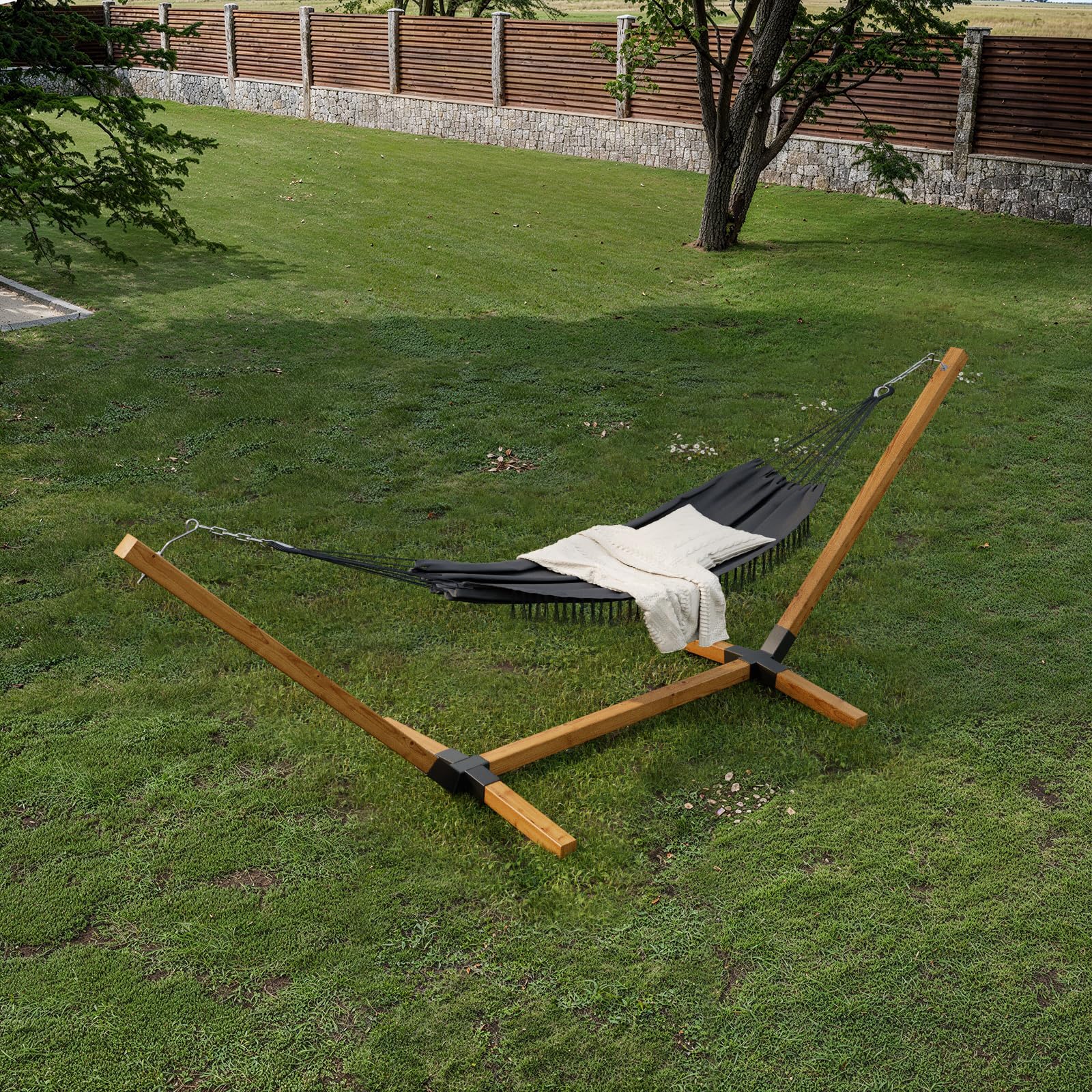 QLS Telaio per amaca in legno XXL 350 cm resistente alle intemperie fino a 350 kg per esterni