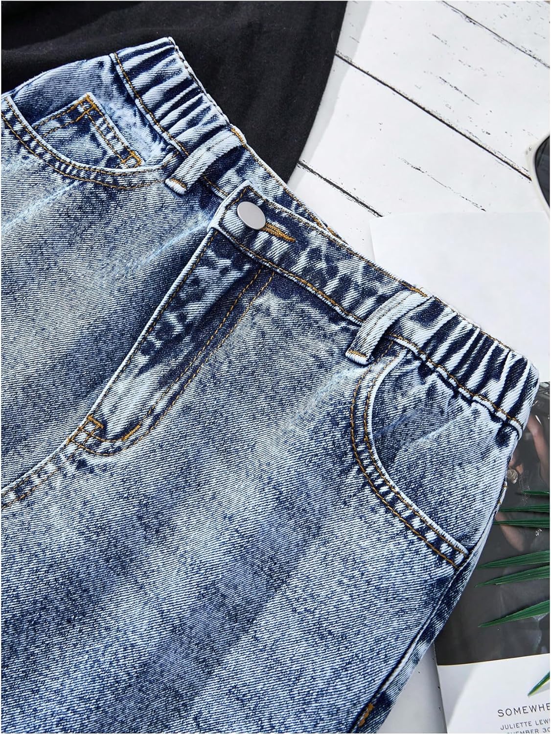 Floerns Girl's Ripped Denim Skirt Elastic Waist Frayed Hem Casual Jean Skirts - Image 5