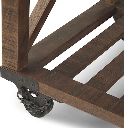 Miniatura 7 de SIMPLIHOME Harding - Mesa auxiliar cuadrada industrial de madera maciza de mango y metal, de 20 pulgadas de ancho, color marrón oscuro envejecido