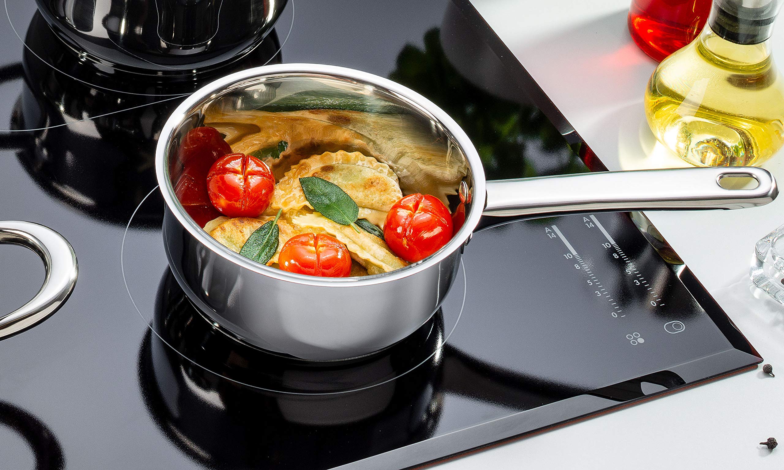 Linnuo Topfset Induktion - 4 Töpfe & 3 Glasdeckel - Kochtopf Set aus hochwertigem Edelstahl - Topf mit hohlem Griff - Nicht heiß beim Kochen - ideales Kochset für kleine Küchen (7tlg. Set)