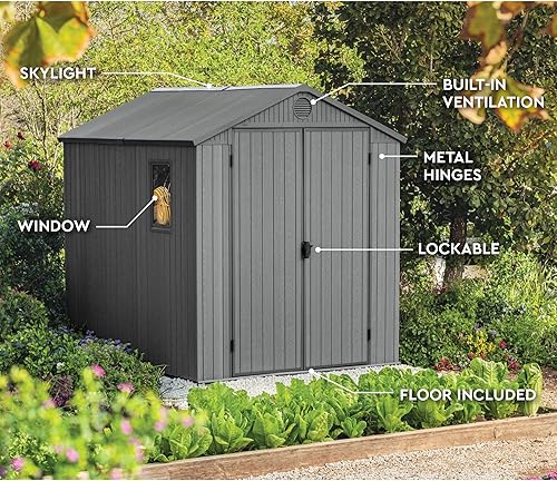 Vista 6 de Keter Outdoor Storage Tool Shed, for House, Patio & Yard, Darwin, 6 x 8 Ft, Graphite Gray - Portable and Lockable Resin Utility Organizer for