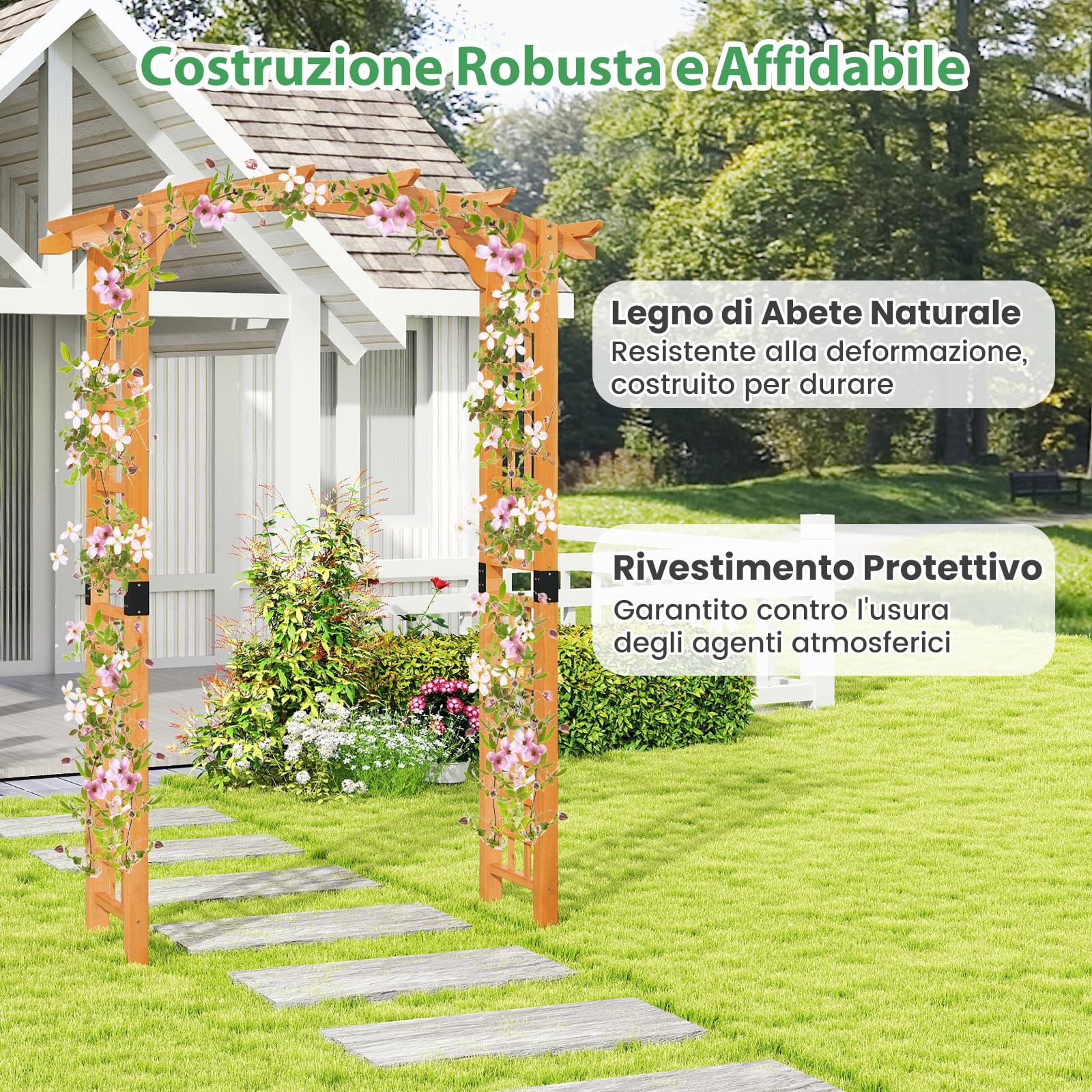 COSTWAY Arco da Giardino in Legno, Pergola da Esterno per Piante Rampicanti, Pergolato per Matrimonio e Feste, da Giardino, Patio e Cortile (Modello 2)