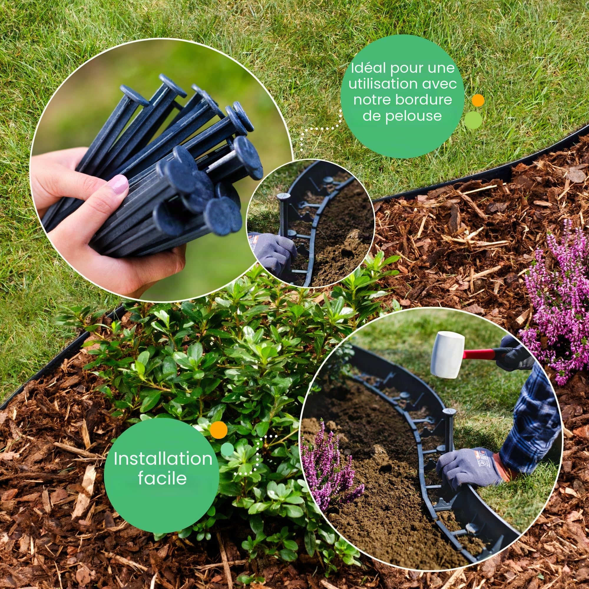 Lot de 50 Clous en Plastique de 18 cm pour Bordure de Pavage - Clous de Fixation en Plastique - Ancrage au Sol Noir