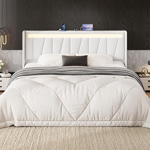Miniatura 11 de SHA CERLIN Base de cama de tamaño matrimonial con estación de carga y luces LED, cama moderna de plataforma de terciopelo con cabecera tapizada