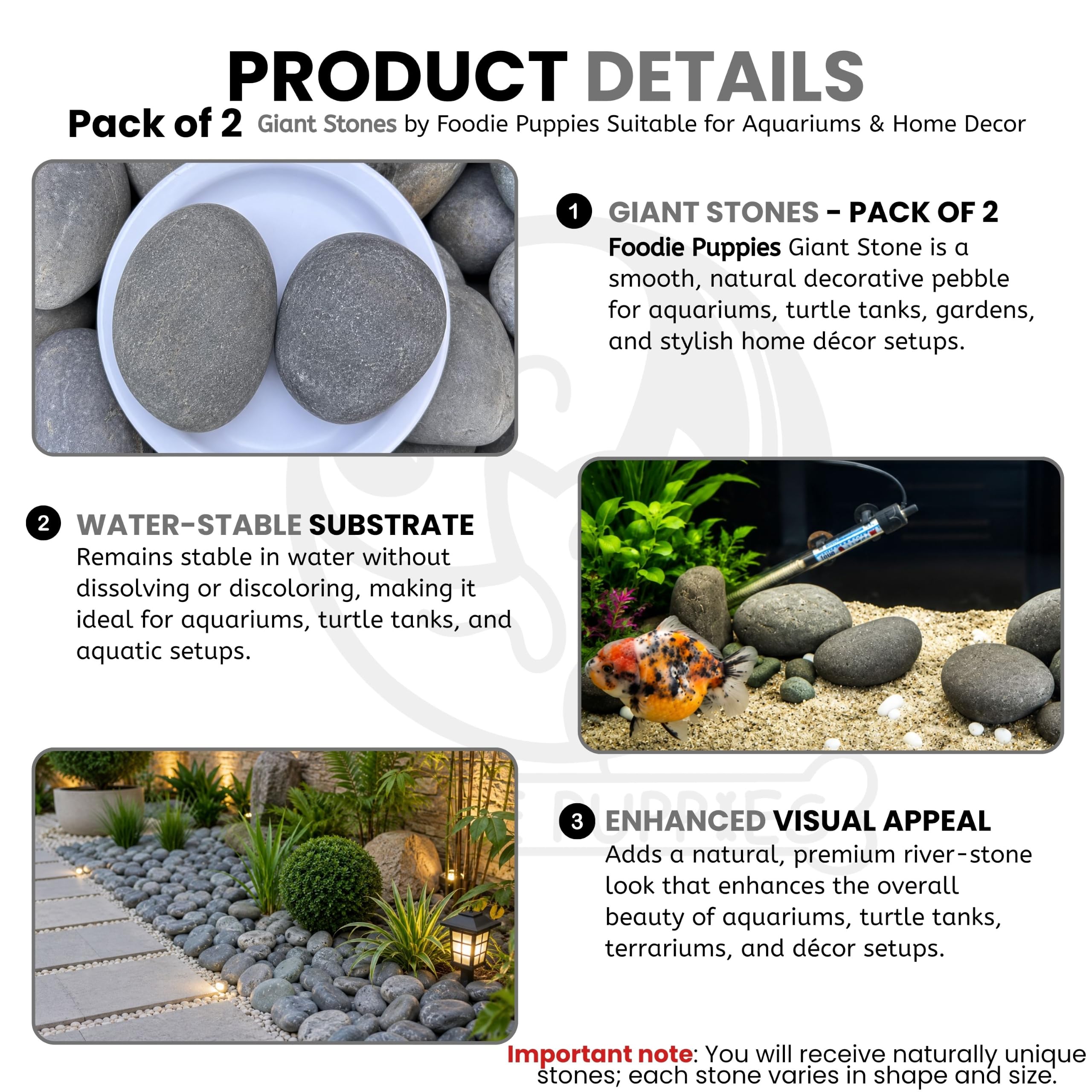 Foodie Puppies Large Size Oval Shape (Giant Stone, Pack of 2) (9cm - 11cm) Pebble Natural Attractive Quality Decorative Substrate Stones for Aquarium Tank Pot Garden and Home Decorations