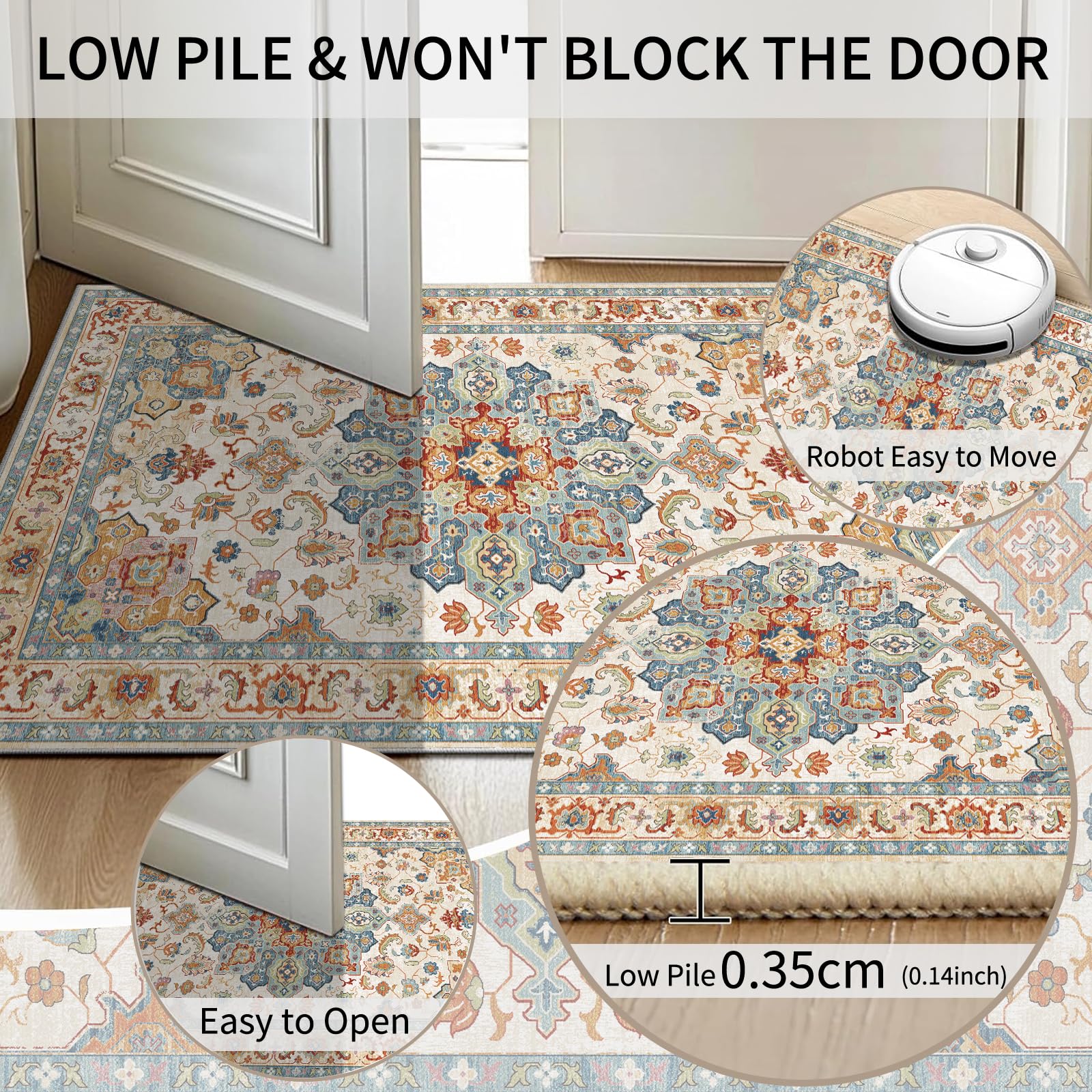 Cycleader 60x180cm Non-Slip Washable Runner Rug for Hallway Vintage Boho Faux Cashmere Carpet Anti-Fatigue Kitchen Rugs Indoor Soft Long Floor Mat Low Pile Runners with Anti-Slip Backing for Bedroom - Image 4