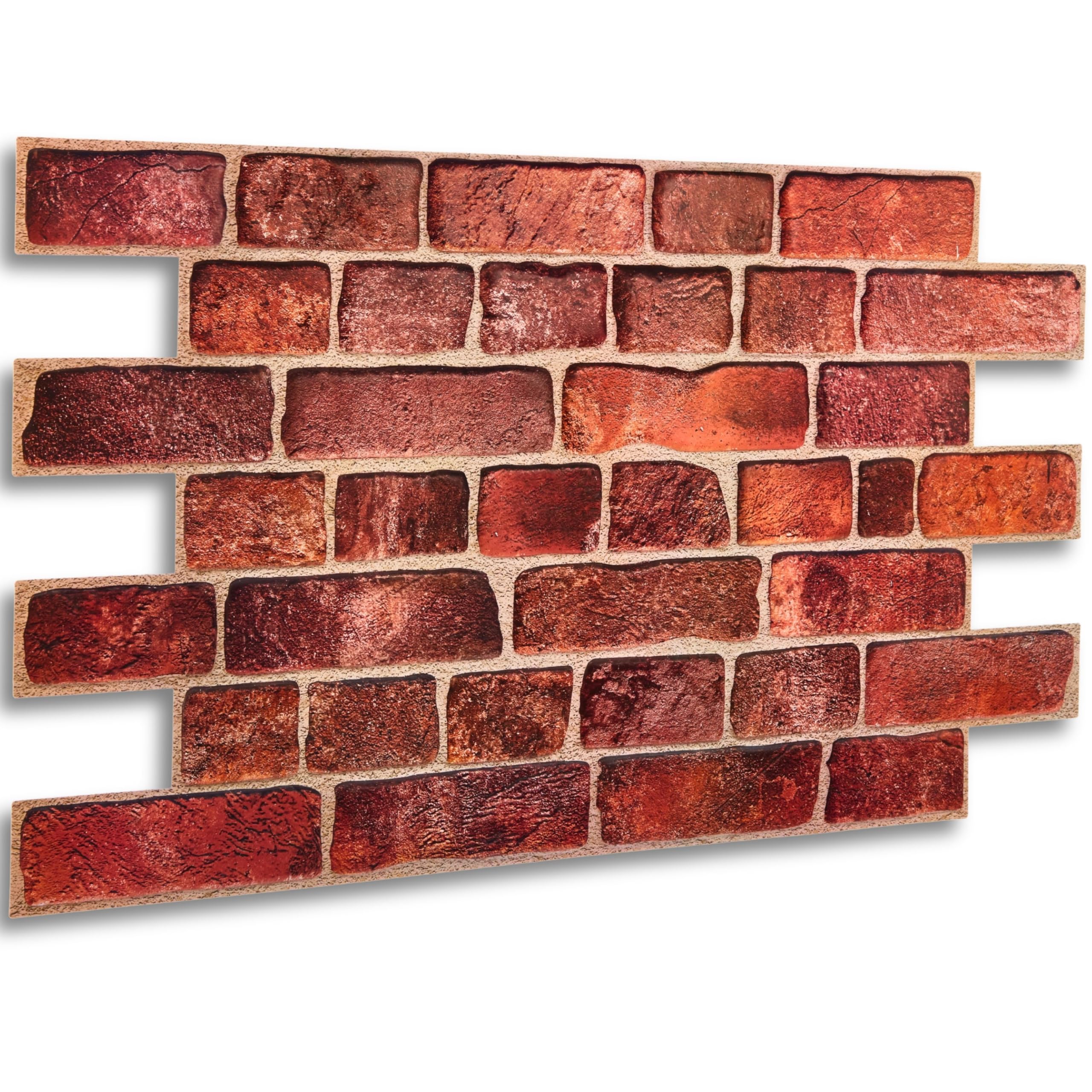 Novecrafto Brick Effect 3D Wall Panels - 4 Sheets Covering 19.84 sqft (1.84 sqm) DIY Decorative PVC Plastic Cladding Panel Size 37.79 x 18.89 in (96x48 cm) – Faux Red Brick Pattern for All Type Walls