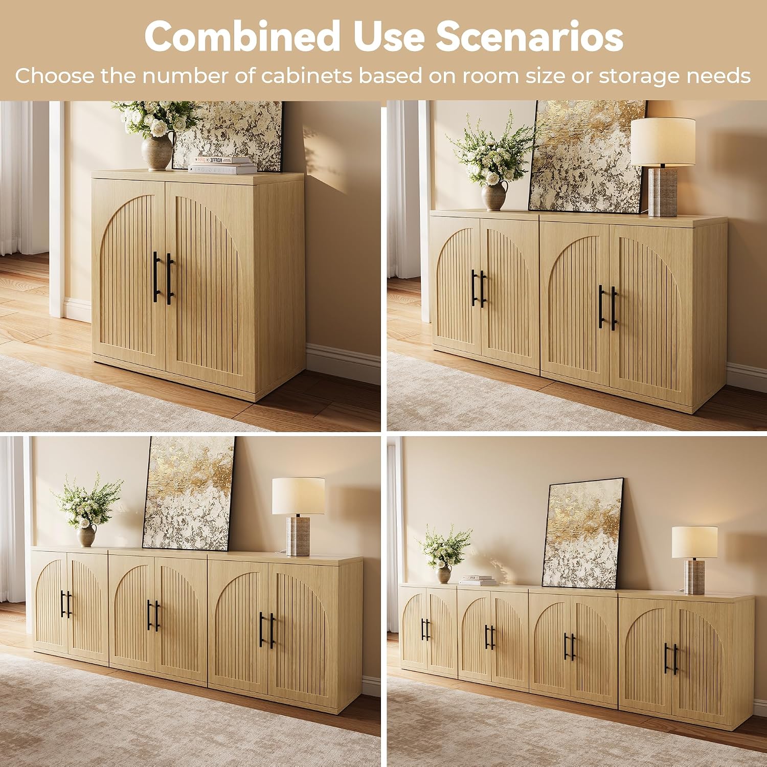 MapleGrace 31.5" Fluted Buffet Cabinet with Storage, Modern Symmetrical Arched Sideboard Credenza with Adjustable Shelf, Elegant Wood Console Table for Dining Room, Kitchen, Living Room(Oak)