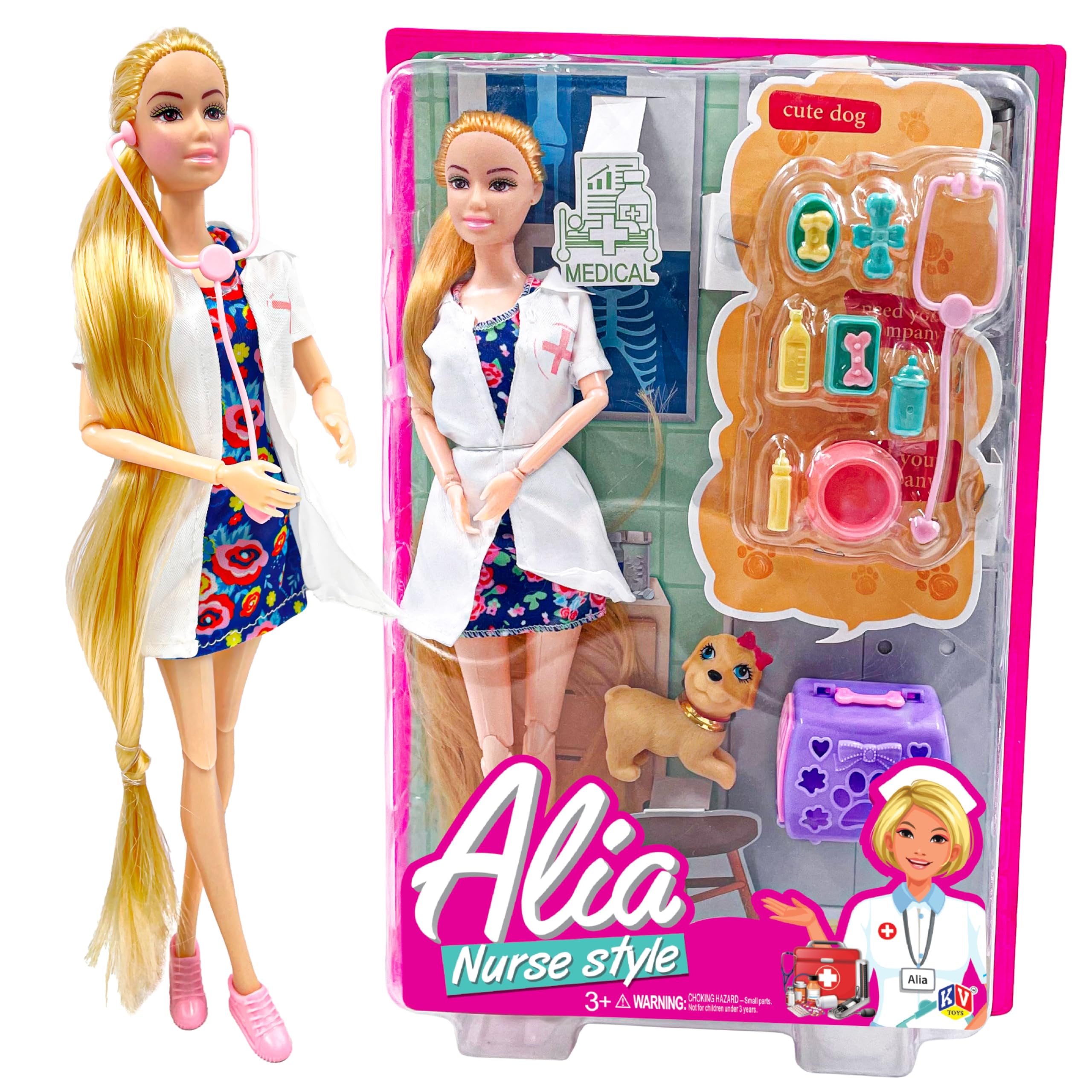 K. V. TOYS Alia Nurse Doll Set - Pretend Role Playset with Alia Doll as a Veterinary Doctor with a Veterinary Medical kit, pet and Fun Accessories | Moveable arms | Soft Hair | Suitable for 3+ Years (B0D8BBJ9SP) Amazon Price History, Amazon Price Tracker