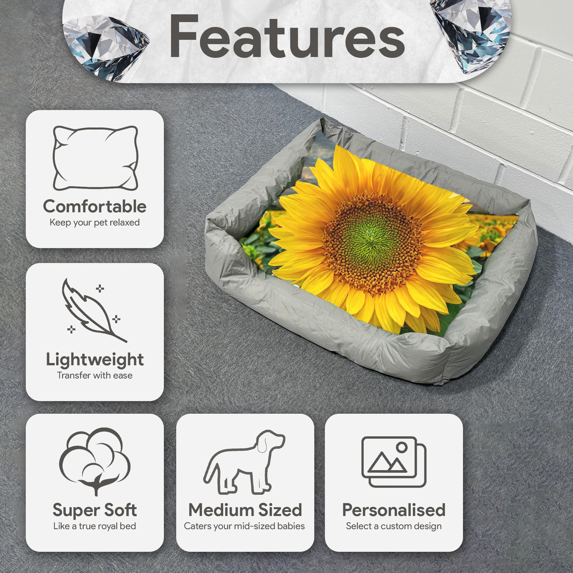 THEDOGTAGCO Cuna Perro Mediano Personalizada con Almohada, Cama de Espuma Viscoelástica Personalizada para Perro, con Funda Impermeable Lavable para Mayor Comodidad y Suavidad para tu Cachorro