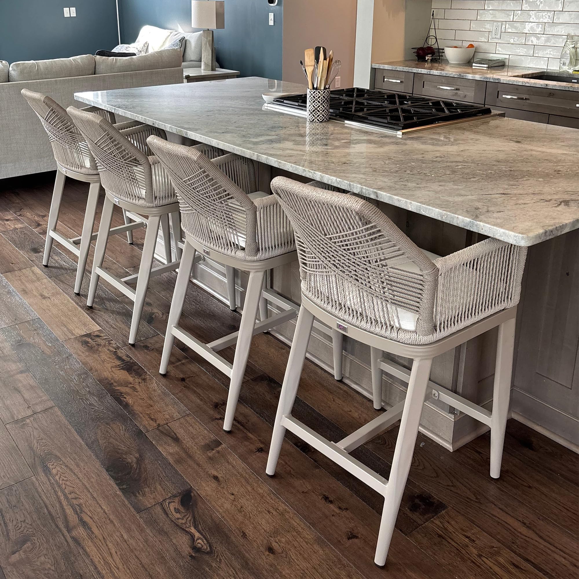 PURPLE LEAF Counter Height Stools Set of 4 with Arms and Cushion, Champagne